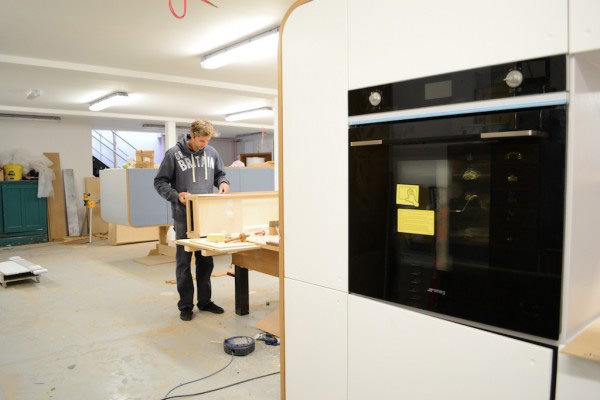 Making the Air kitchen display for 100% design in the ground floor of the short barn.