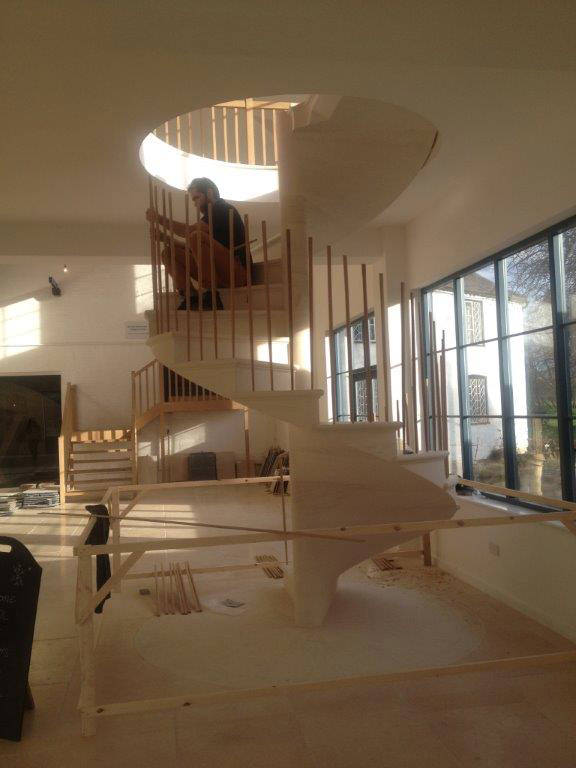 deVOL-kitchens-blog-Cotes Mill-showroom-floors of stone-fos-building-limestone-spiral staircase-Ben-bannister-unique-beautiful