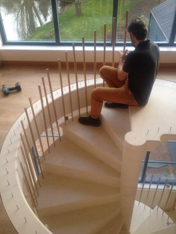 deVOL-kitchens-blog-Cotes Mill-showroom-floors of stone-fos-building-limestone-spiral staircase-Ben-bannister-unique-beautiful