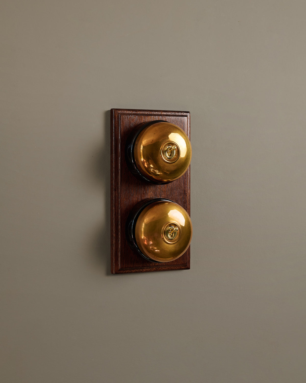 The Dolly Toggle Switch (2 Gang & Mahogany Finish Pattress) - Heirloom Brass with Black Base. TEST