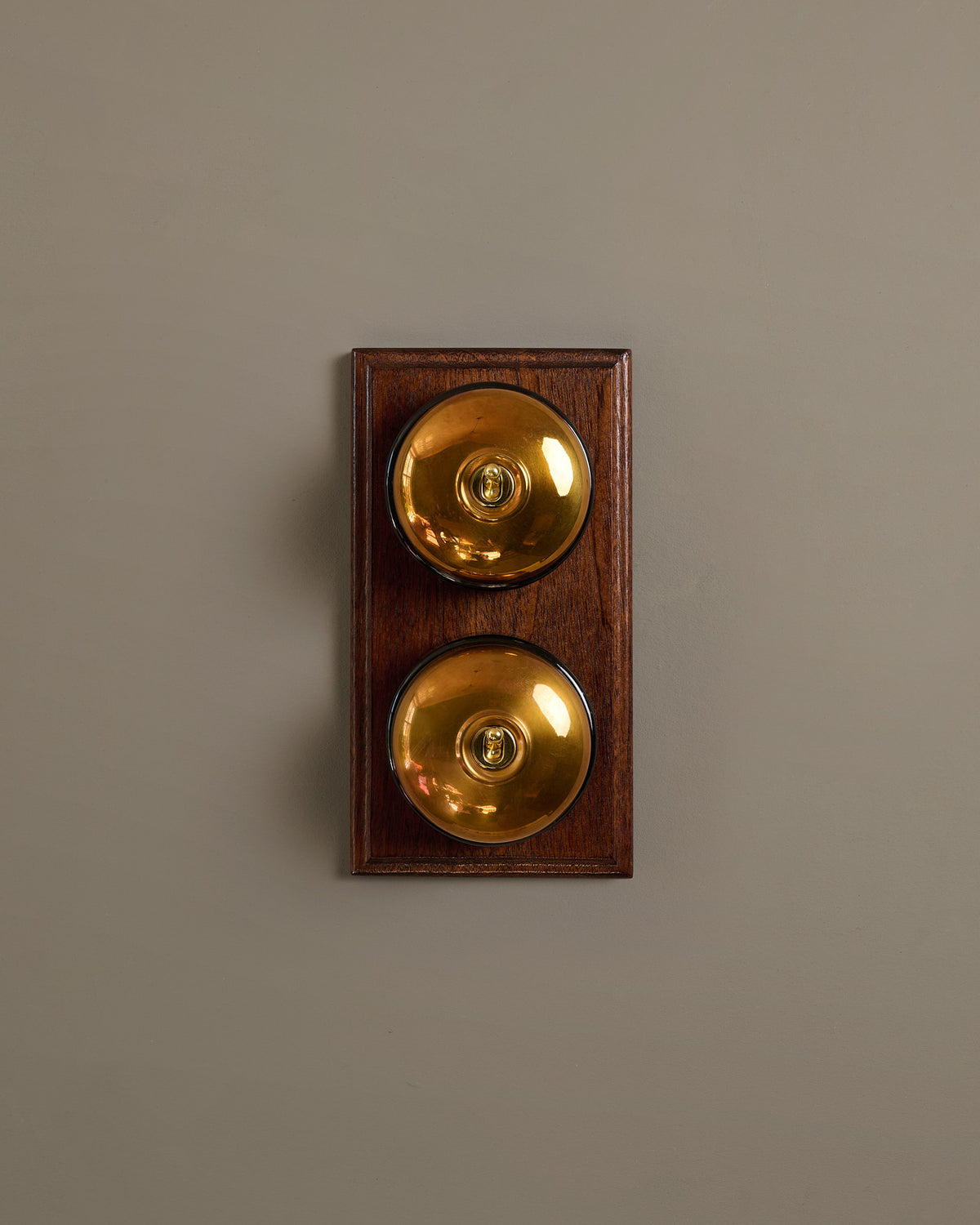 The Dolly Toggle Switch (2 Gang & Mahogany Finish Pattress) - Heirloom Brass with Black Base. TEST