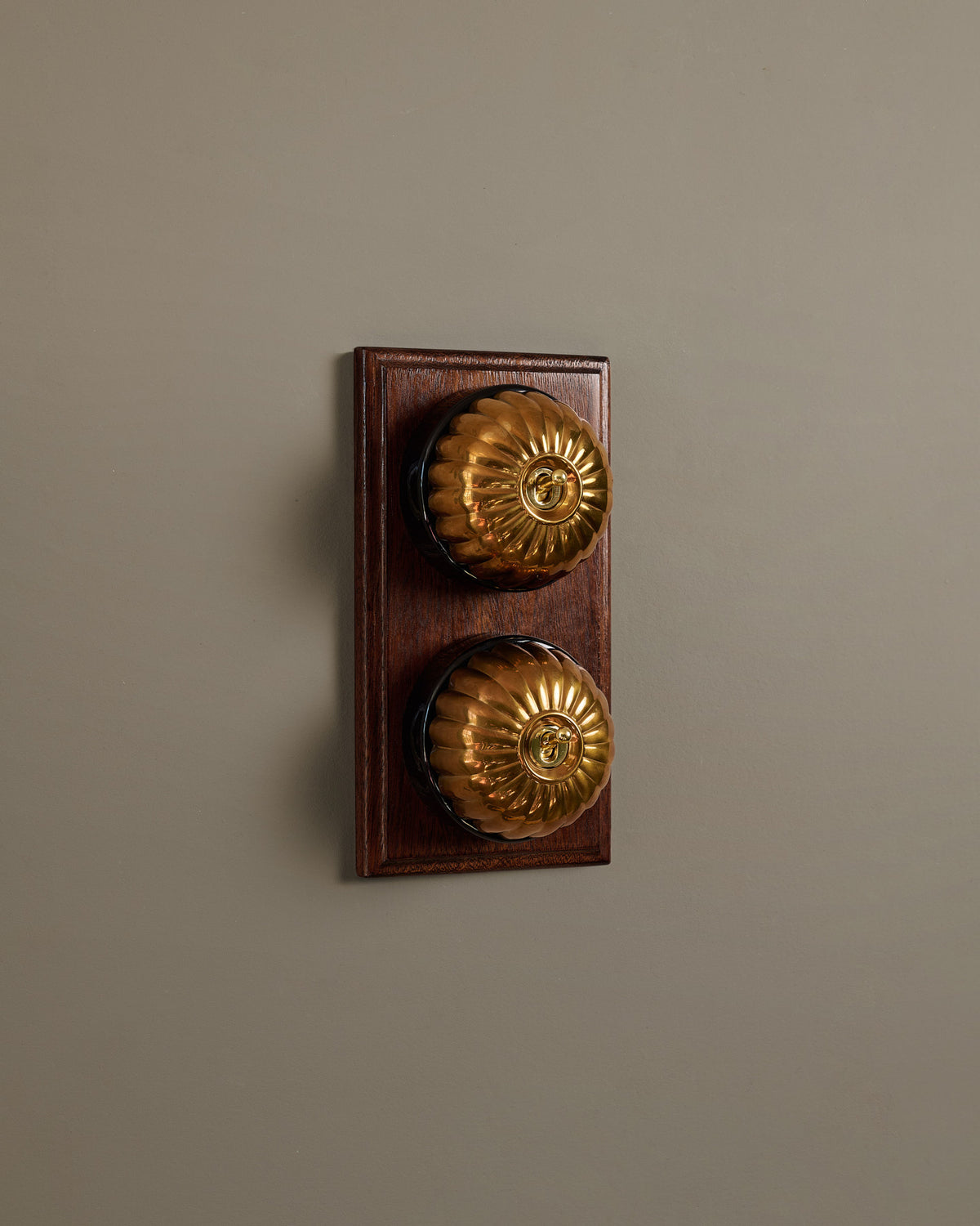 The Jelly Toggle Switch (2 Gang & Mahogany Finish Pattress) - Heirloom Brass with Black Base. TEST