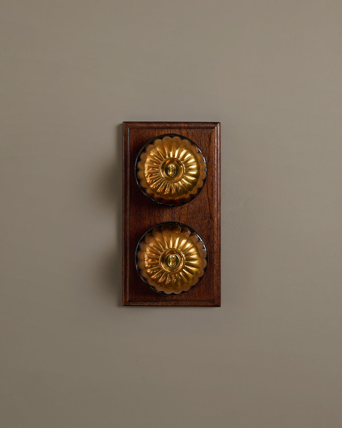 The Jelly Toggle Switch (2 Gang & Mahogany Finish Pattress) - Heirloom Brass with Black Base. TEST