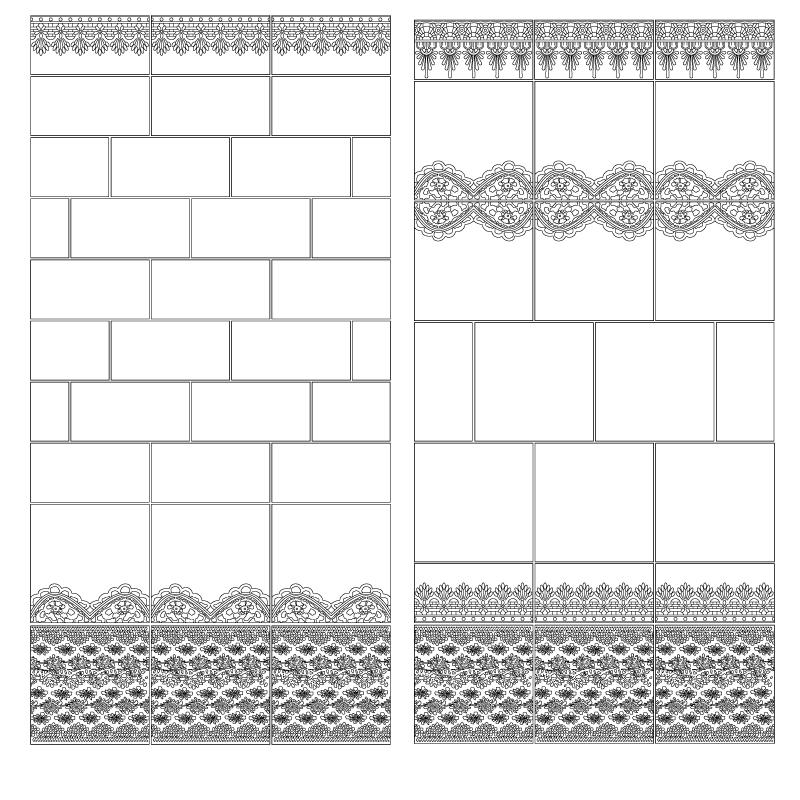 A line drawing showing recommended layouts for the Lace Market Tiles.