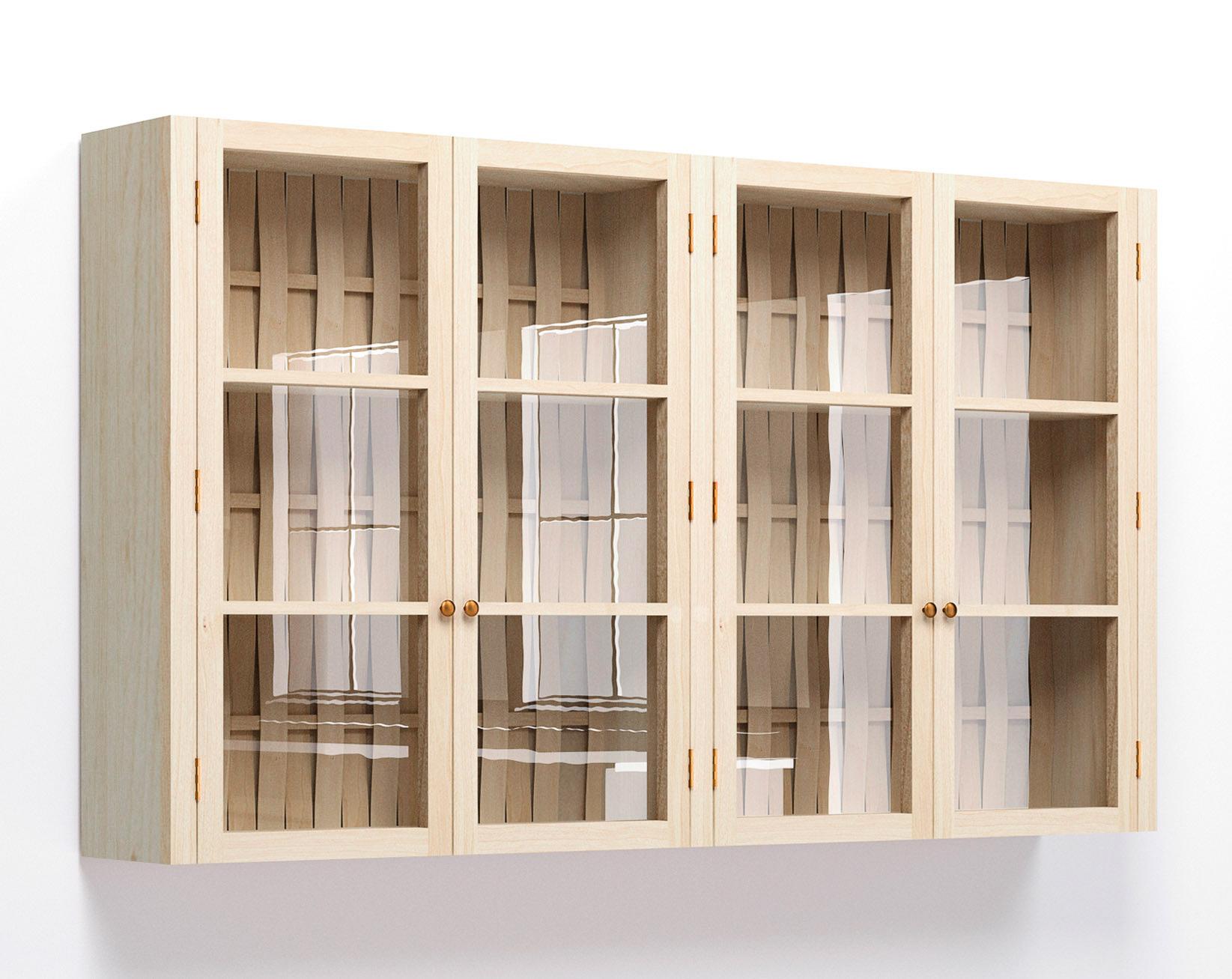 A render of a glazed wall cupboard from deVOL's Sebastian Cox range.
