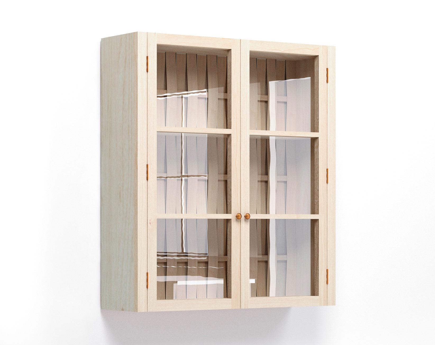 A render of a glazed wall cupboard from deVOL's Sebastian Cox range.