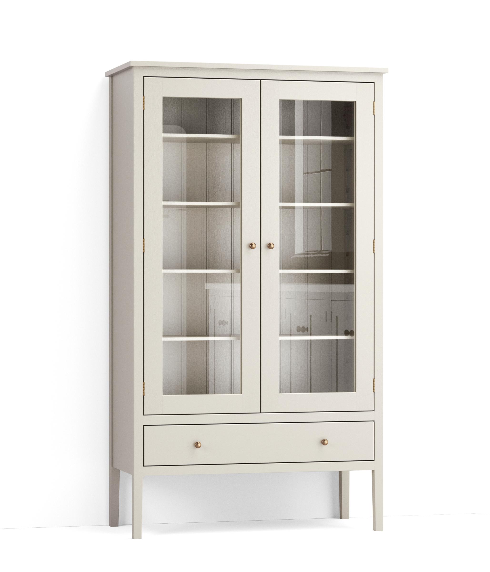 A render of a glazed freestanding upright cupboard from deVOL's Real Shaker range.