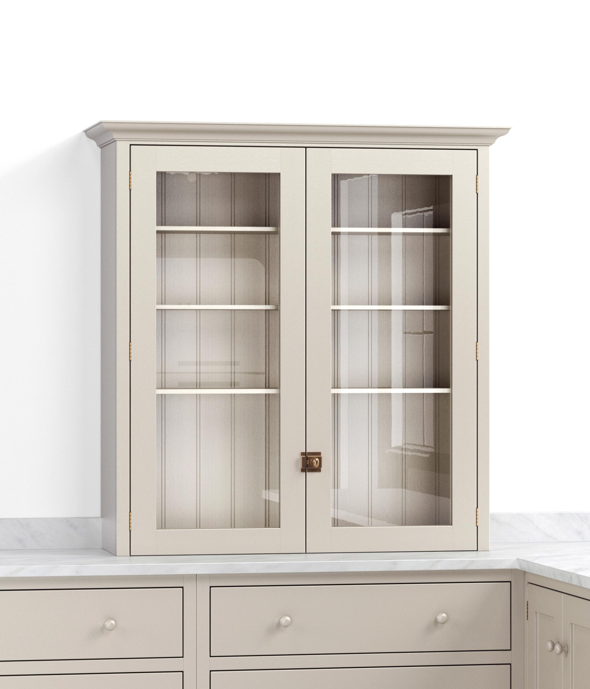 A render of a painted countertop cupboard with glazed doors from deVOL's Real Shaker range.