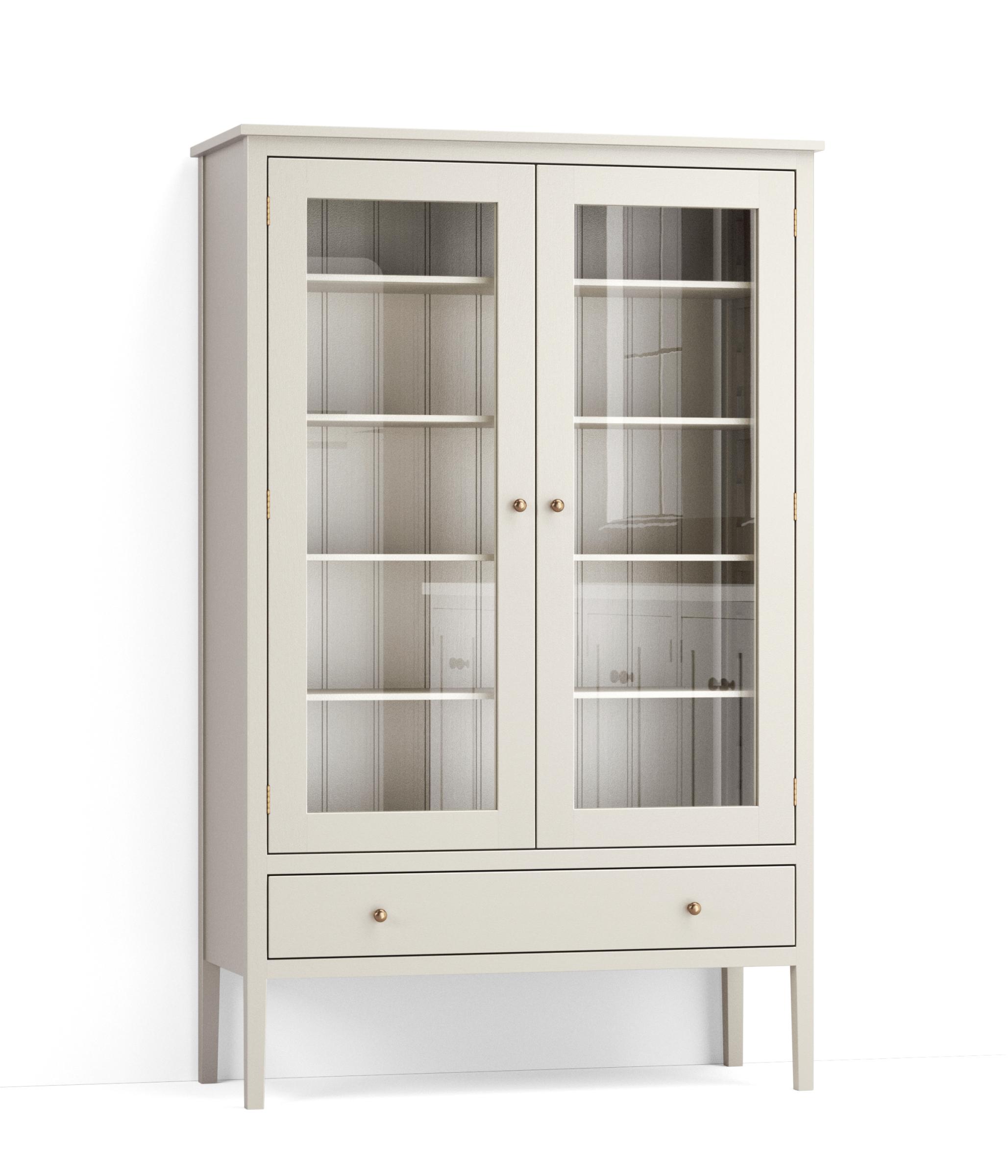 A render of a glazed freestanding upright cupboard from deVOL's Real Shaker range.