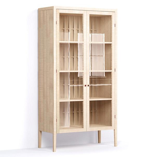 A render of a glazed freestanding cupboard from deVOL's Sebastian Cox range.