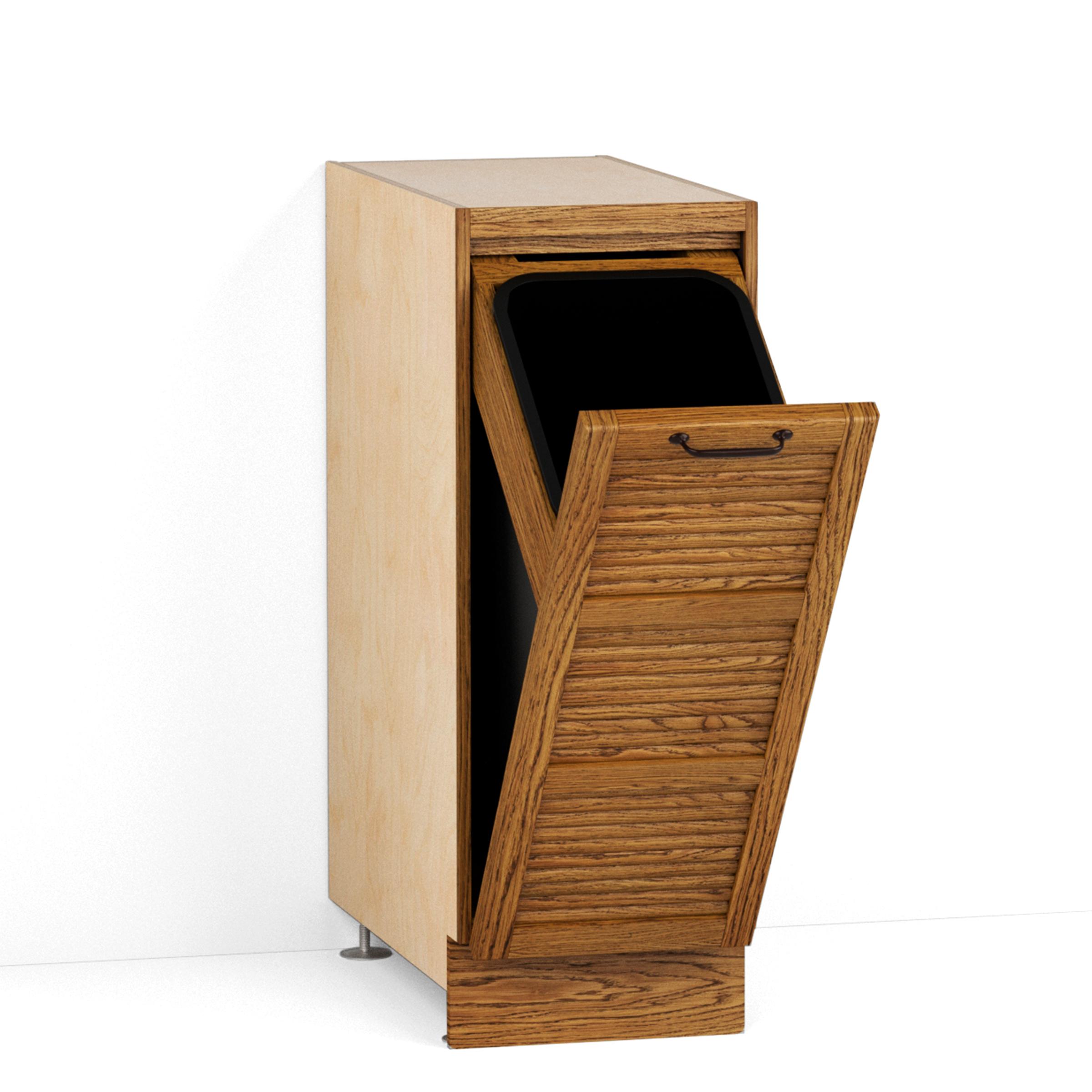 A render of an oak single bin cabinet with a tambour pull-down door from deVOL's Haberdasher's range.