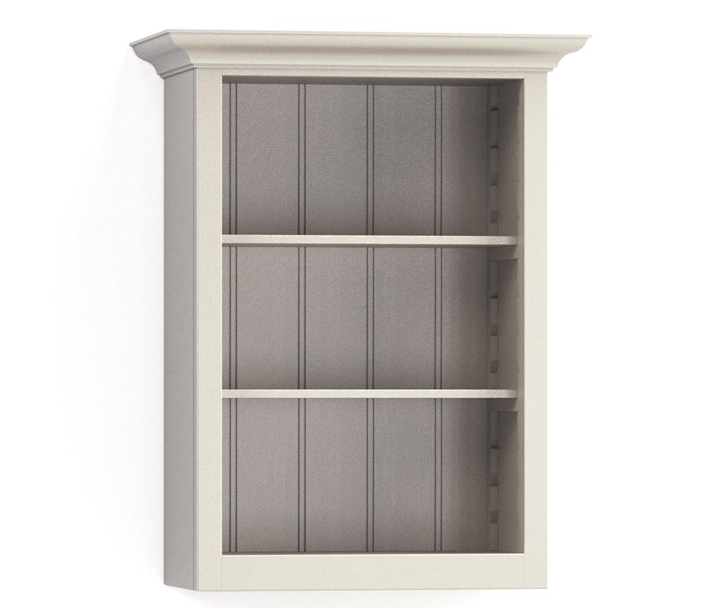 A render of a painted, wall-mounted open wall cupboard from deVOL's Real Shaker range.