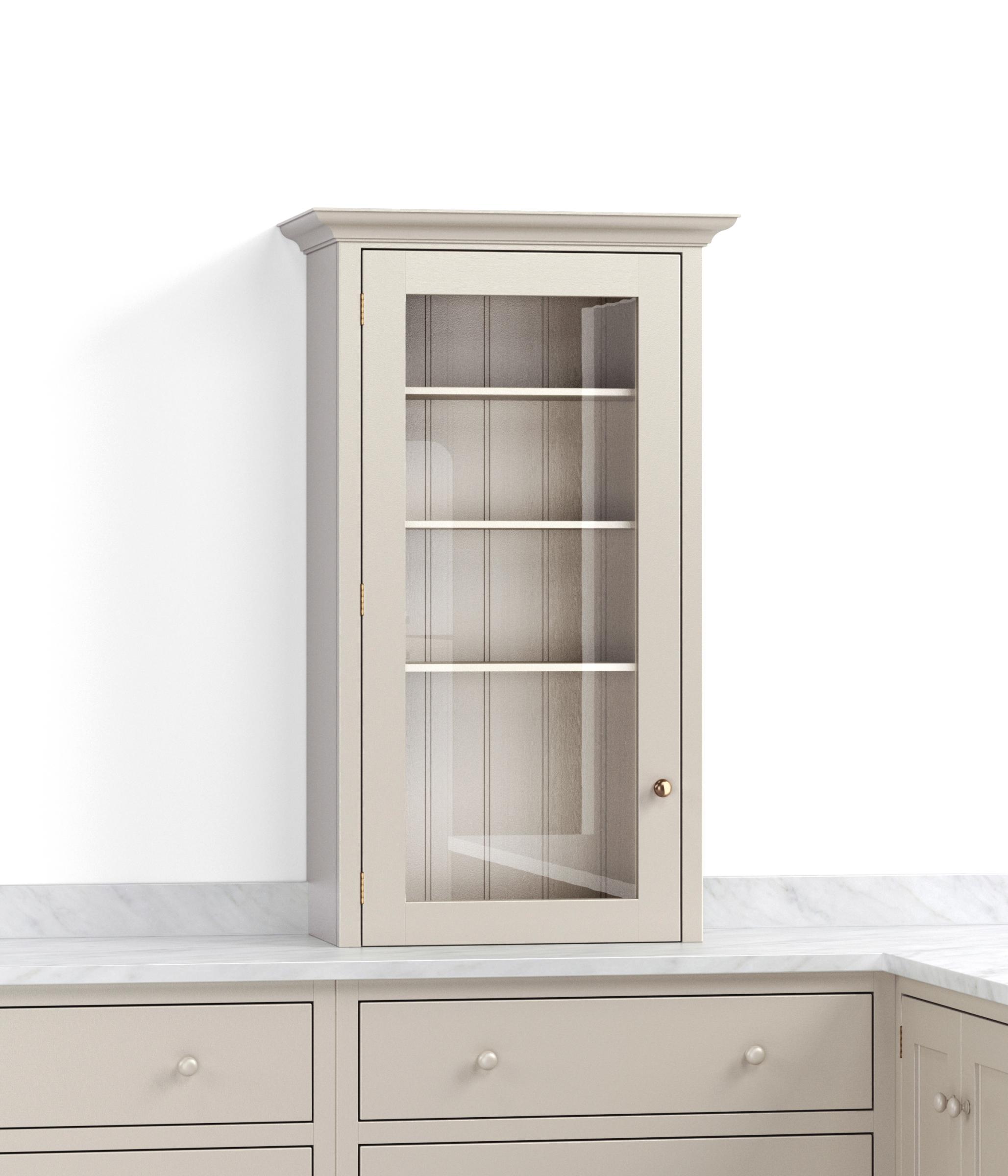 A render of a painted countertop cupboard with a glazed door from deVOL's Real Shaker range.