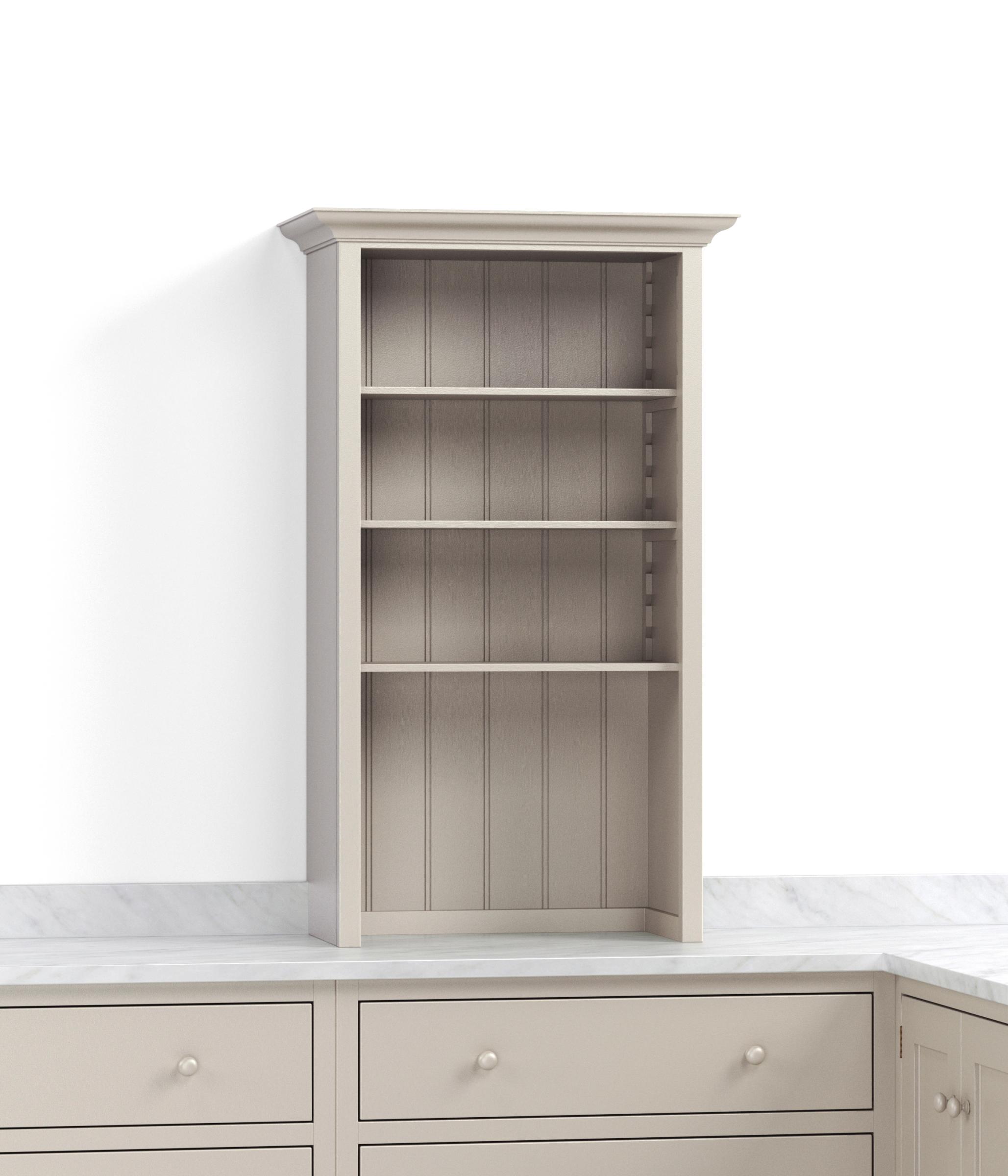 A render of a painted open countertop cupboard from deVOL's Real Shaker range.
