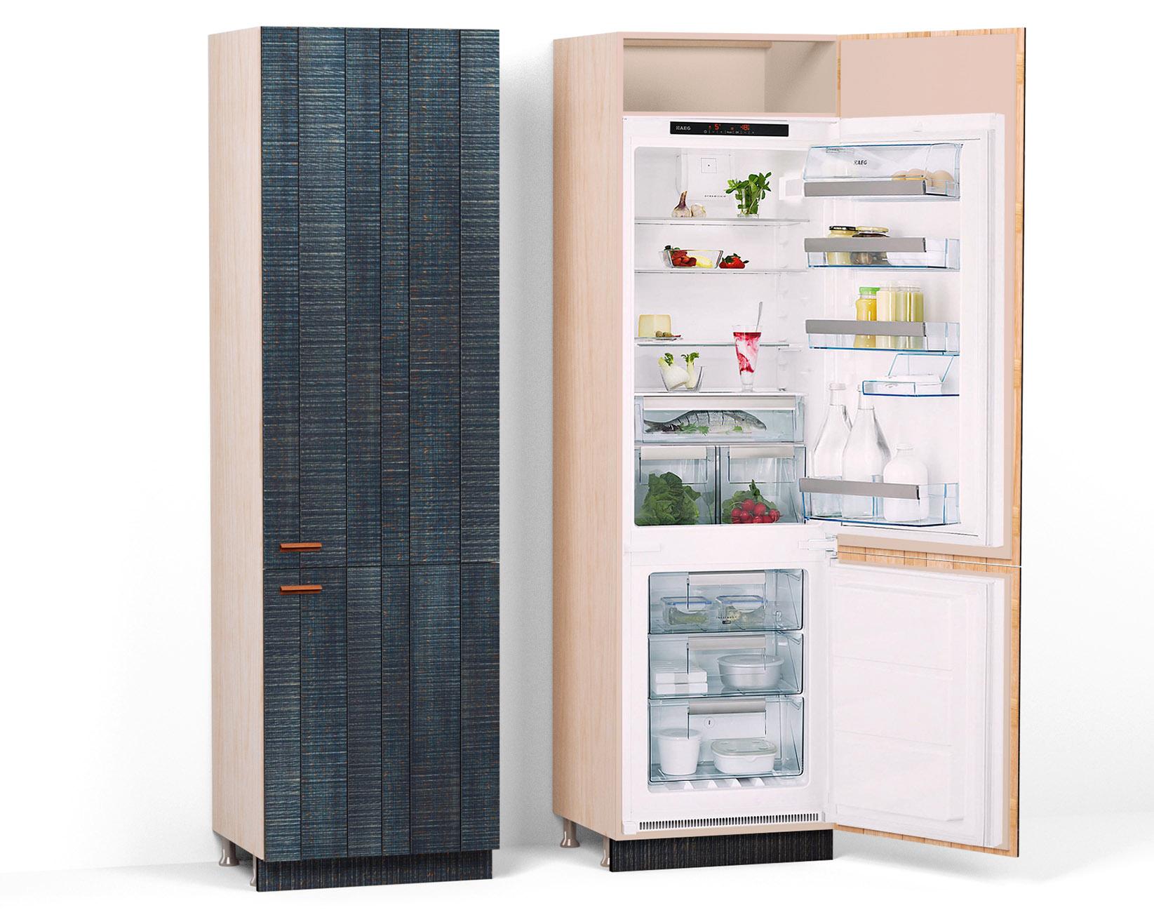 A render of a full height fridge/freezer cupboard from deVOL's Sebastian Cox range.