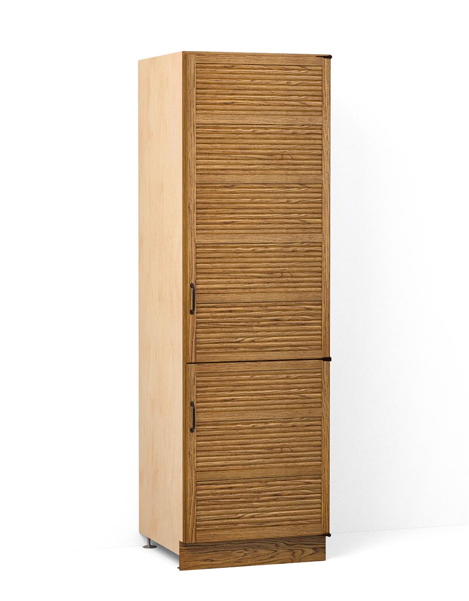 A render of an oak full height larder cupboard from deVOL's Haberdasher's range.