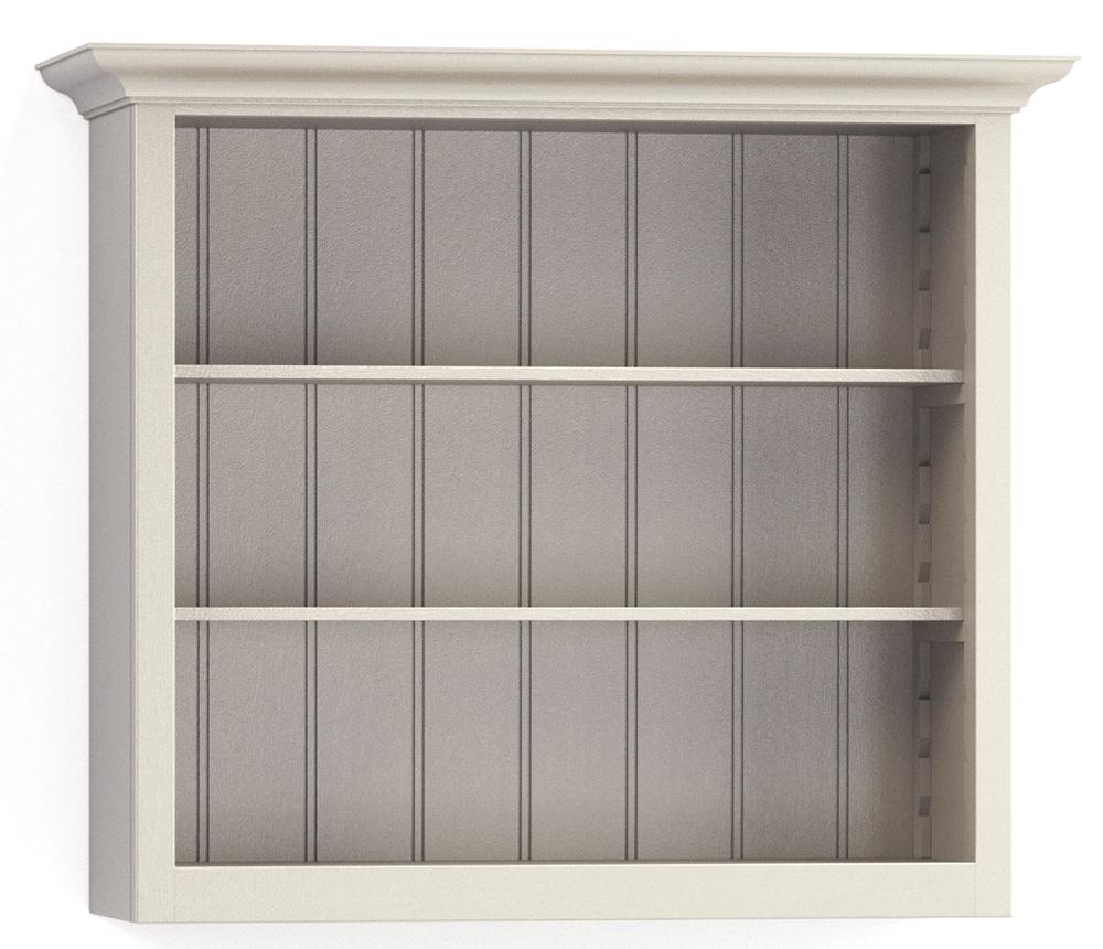 A render of a painted, wall-mounted open wall cupboard from deVOL's Real Shaker range.