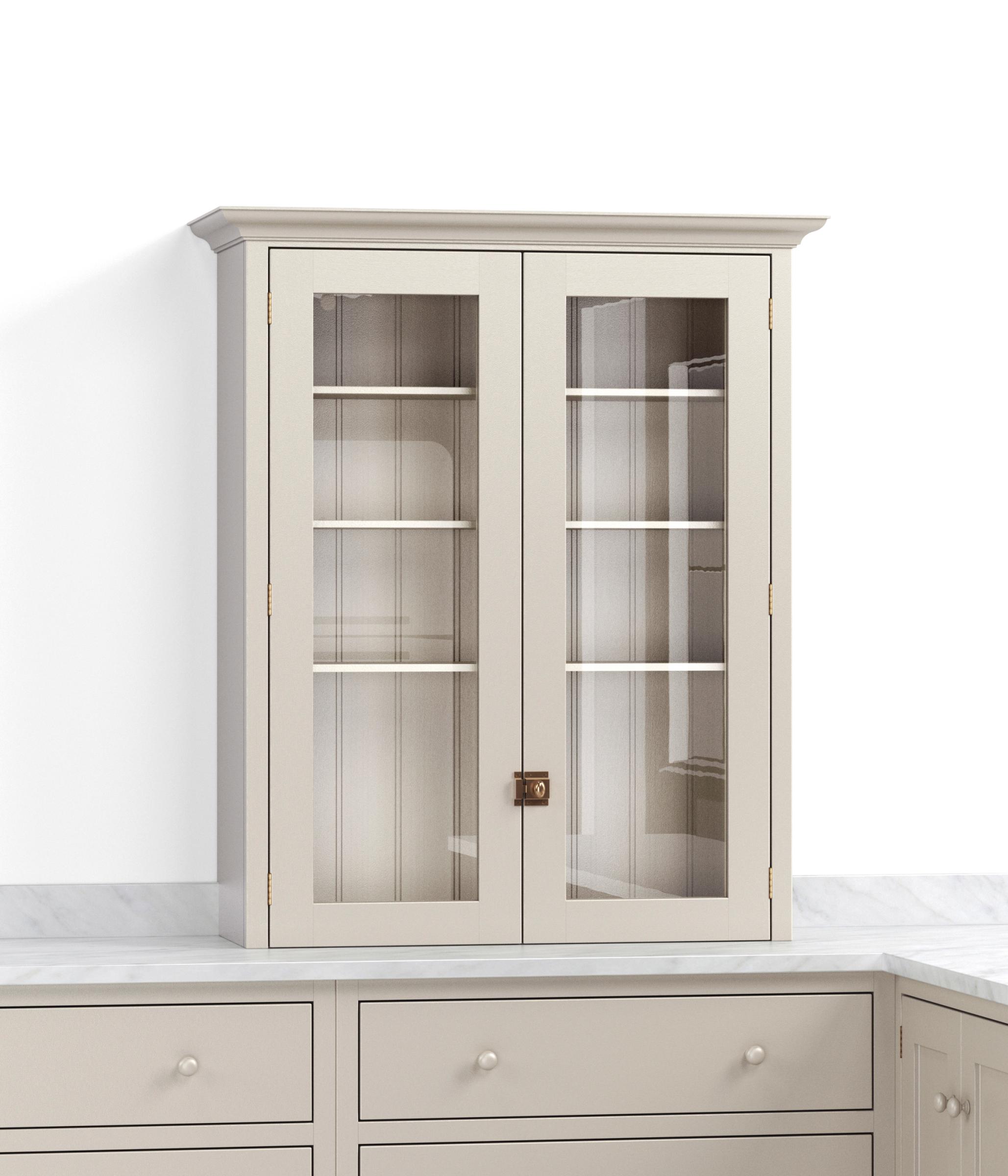 A render of a painted countertop cupboard with glazed doors from deVOL's Real Shaker range.