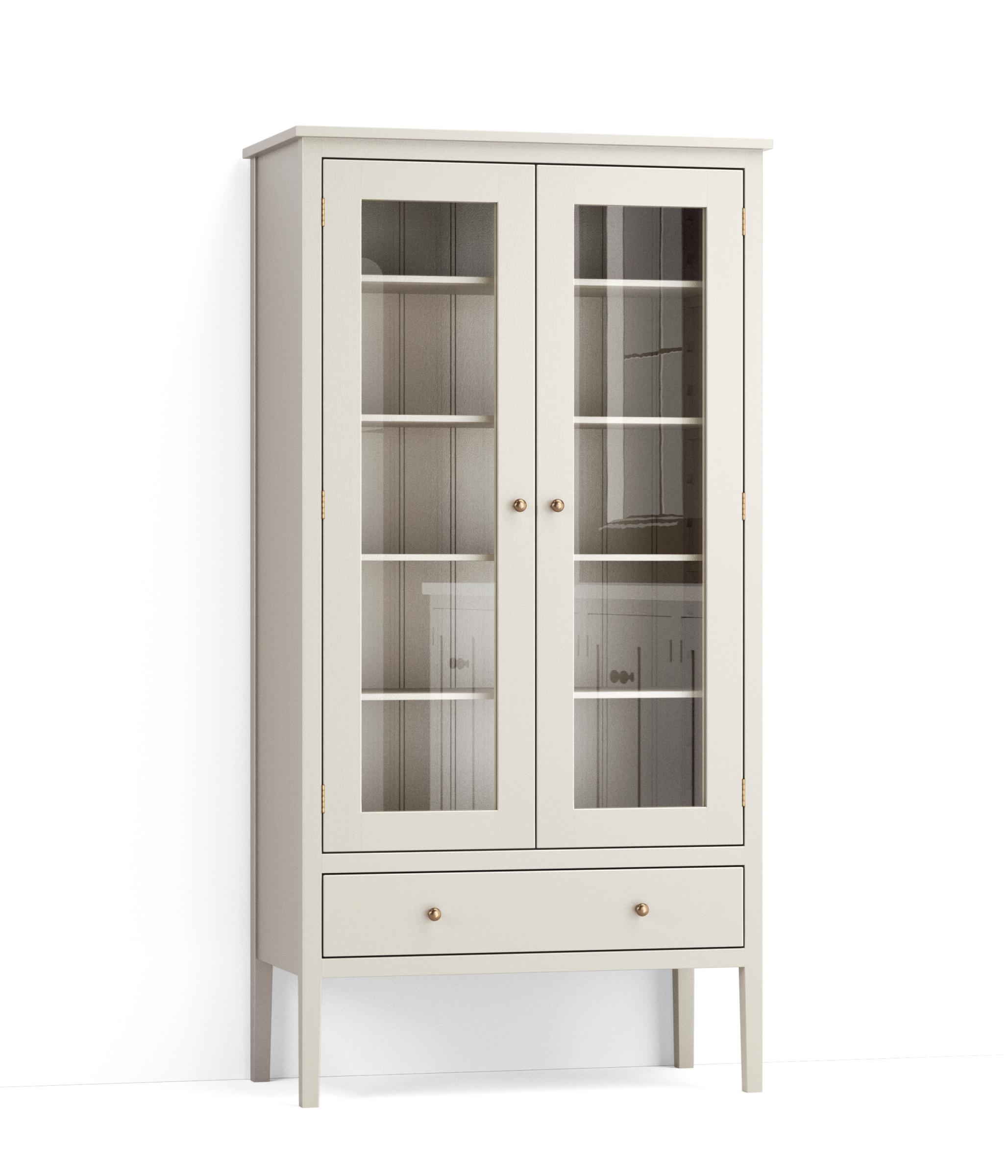A render of a glazed freestanding upright cupboard from deVOL's Real Shaker range.