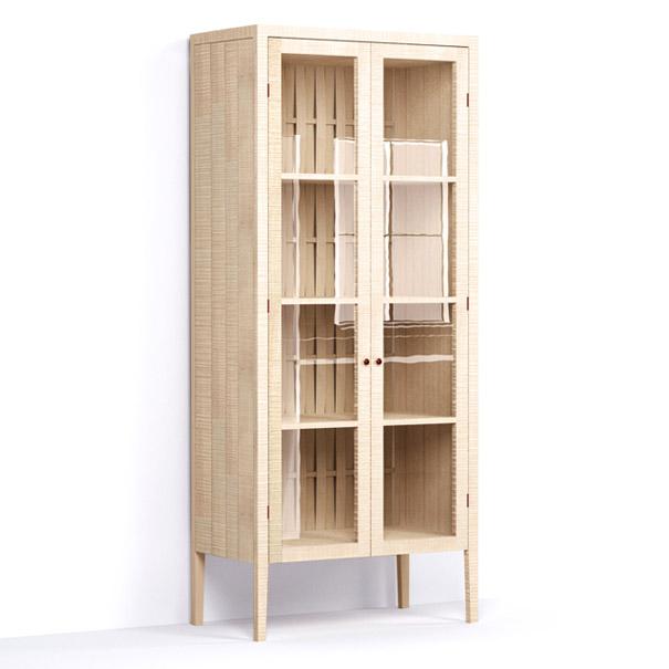 A render of a glazed freestanding cupboard from deVOL's Sebastian Cox range.