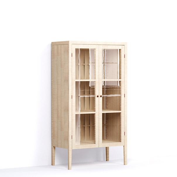 A render of a glazed freestanding cupboard from deVOL's Sebastian Cox range.