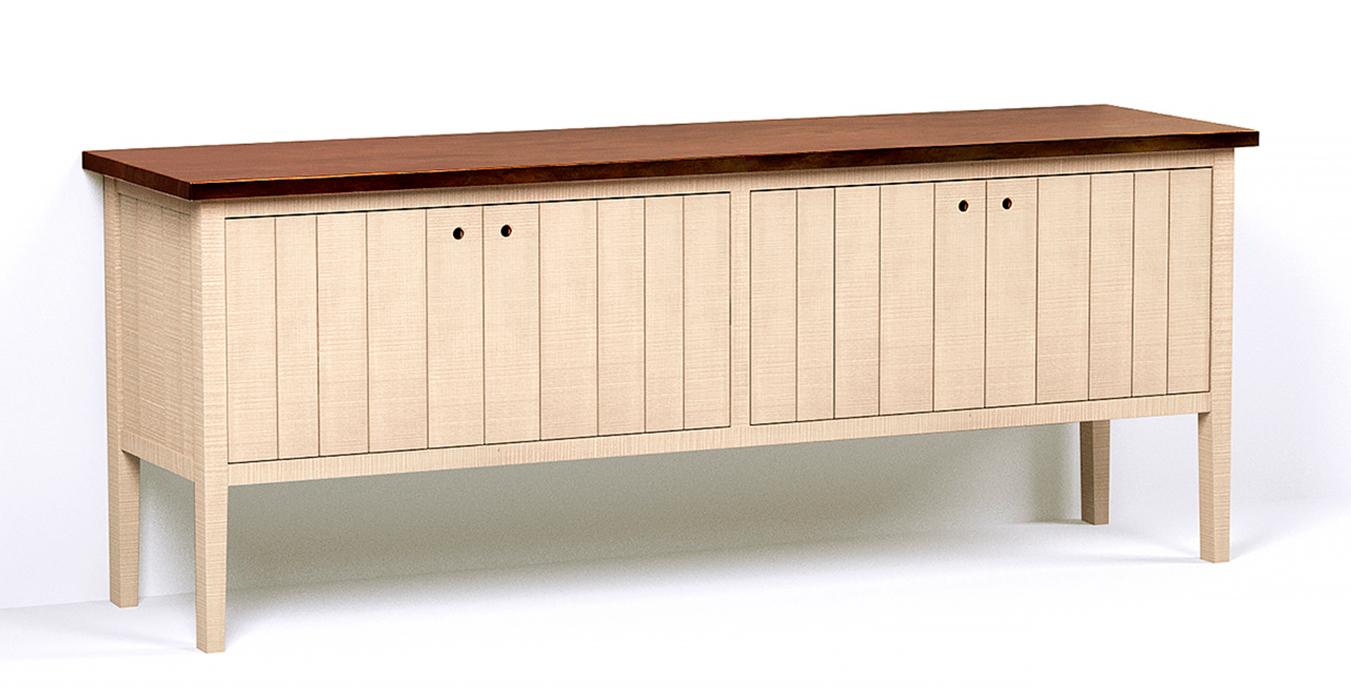 A render of a sideboard with plank doors from deVOL's Sebastian Cox range.