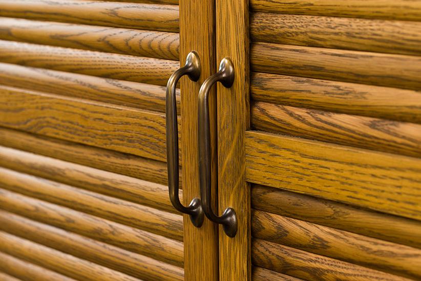 An oxidised brass pull handle from deVOL's Haberdasher's range.