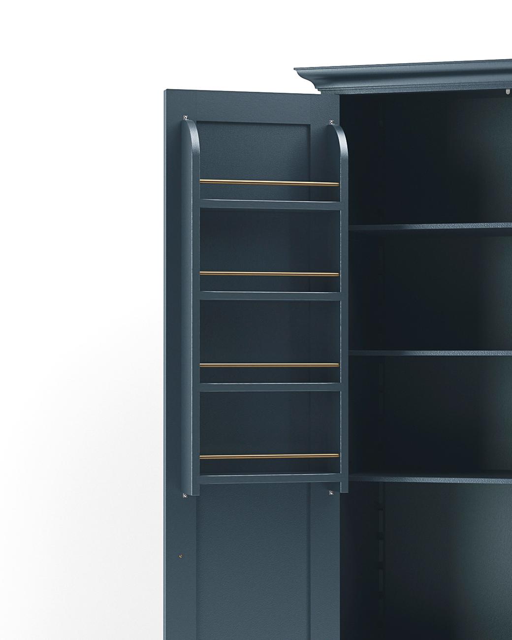 A render of a spice rack with brass rails from deVOL's Real Shaker range.