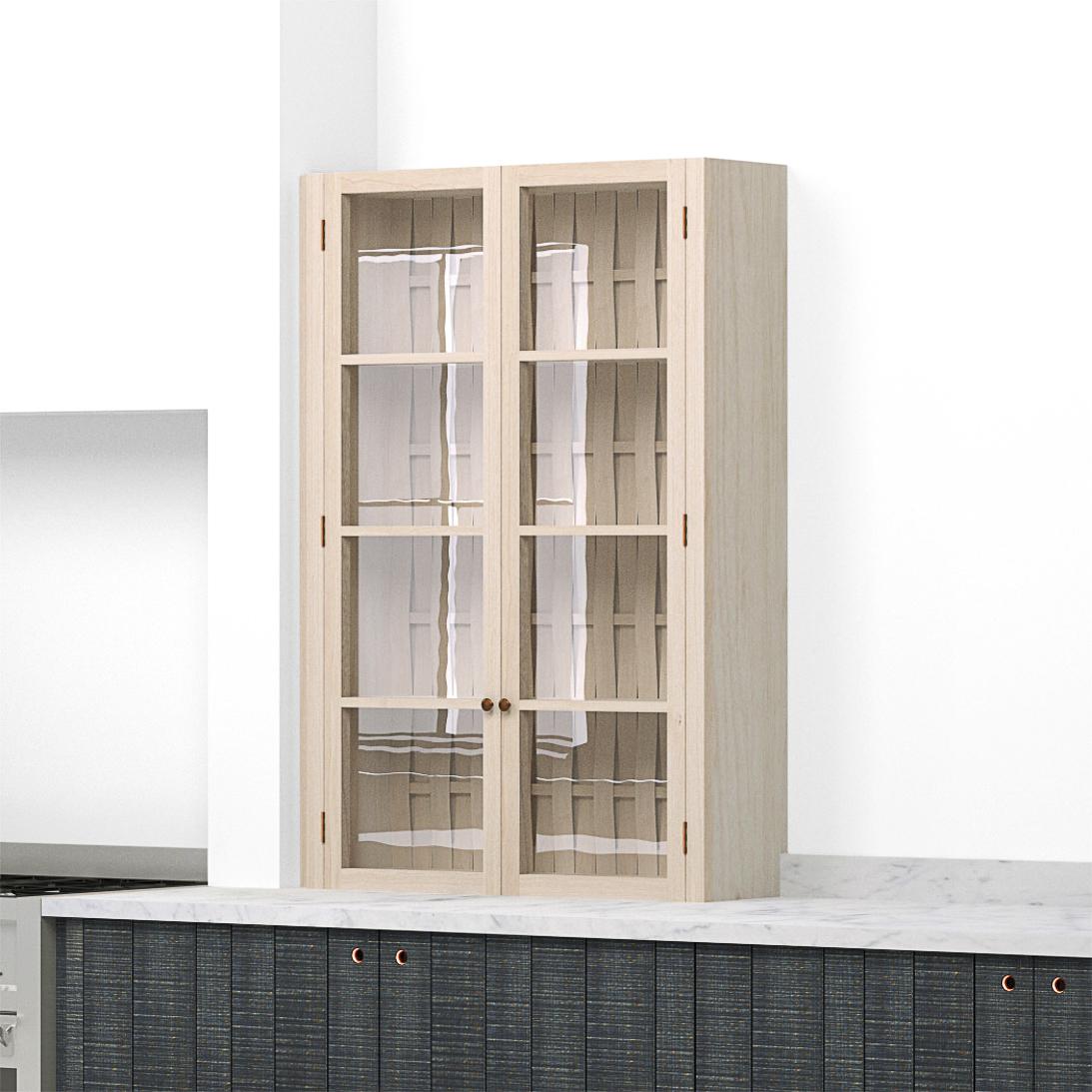 A render of a kitchen countertop cupboard with glazed doors from deVOL's Sebastian Cox range.
