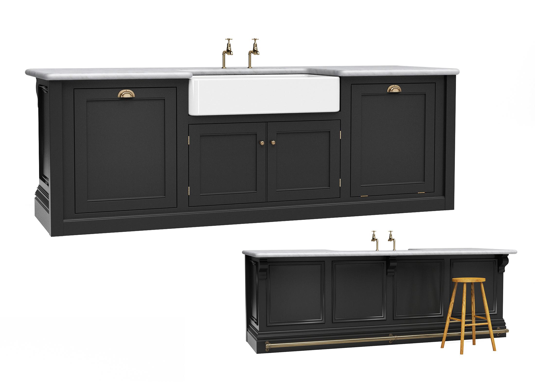 A render of an island cupboard from deVOL's Haberdasher's range.