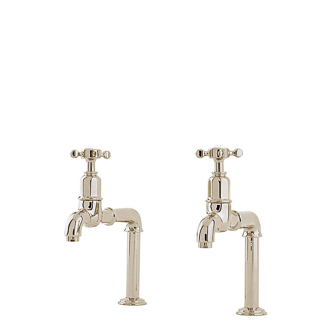 A cut-out image of deVOL Mayan Taps, a traditional style crosshead bib tap, in a nickel finish.