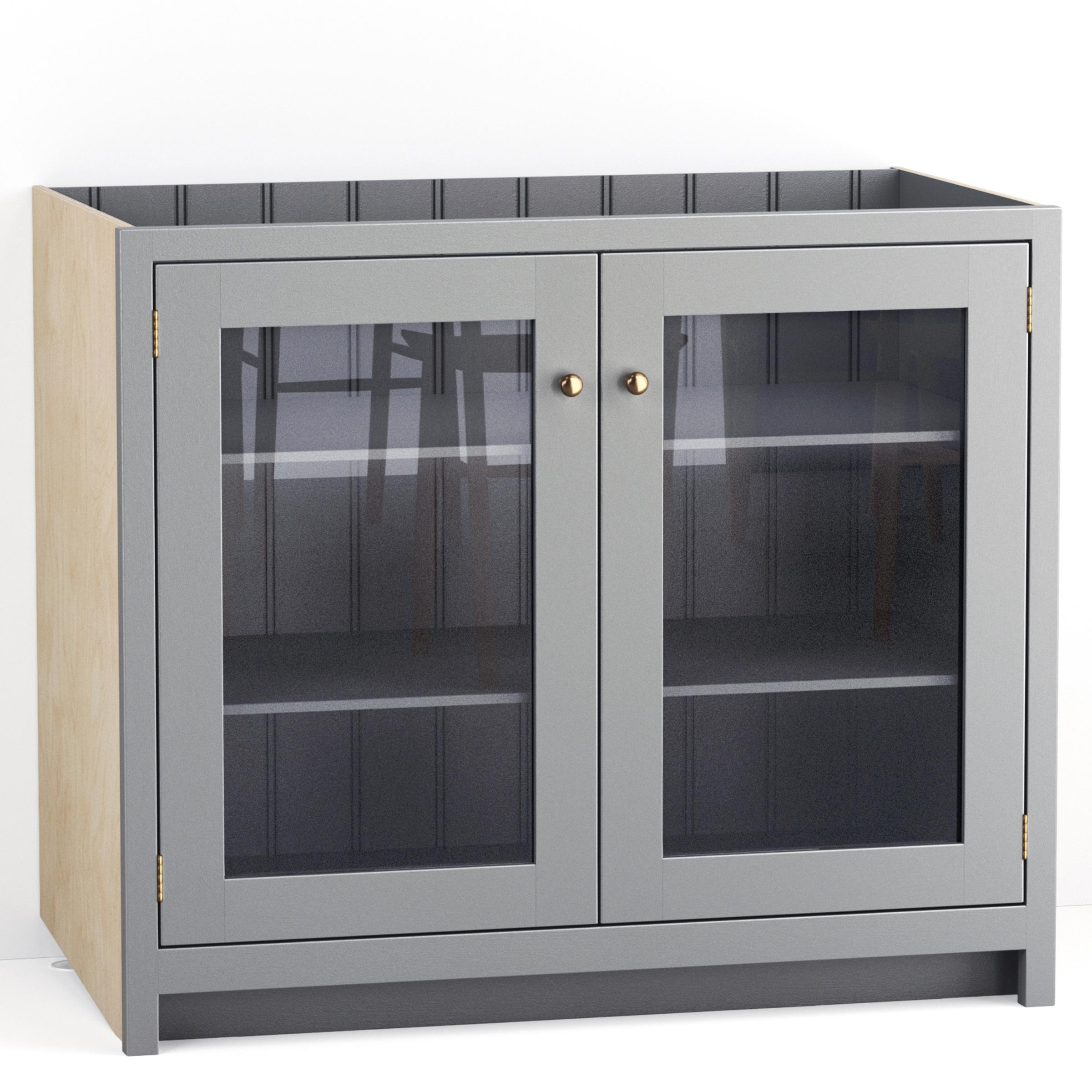 A render of a painted kitchen base cabinet with glazed doors from deVOL's Real Shaker range.