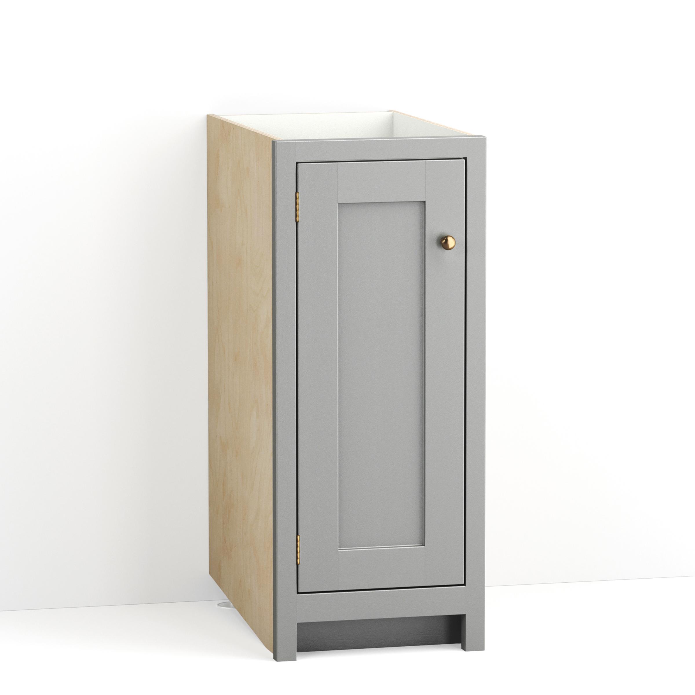 A render of a painted kitchen base cabinet with a single closed door from deVOL's Real Shaker range.