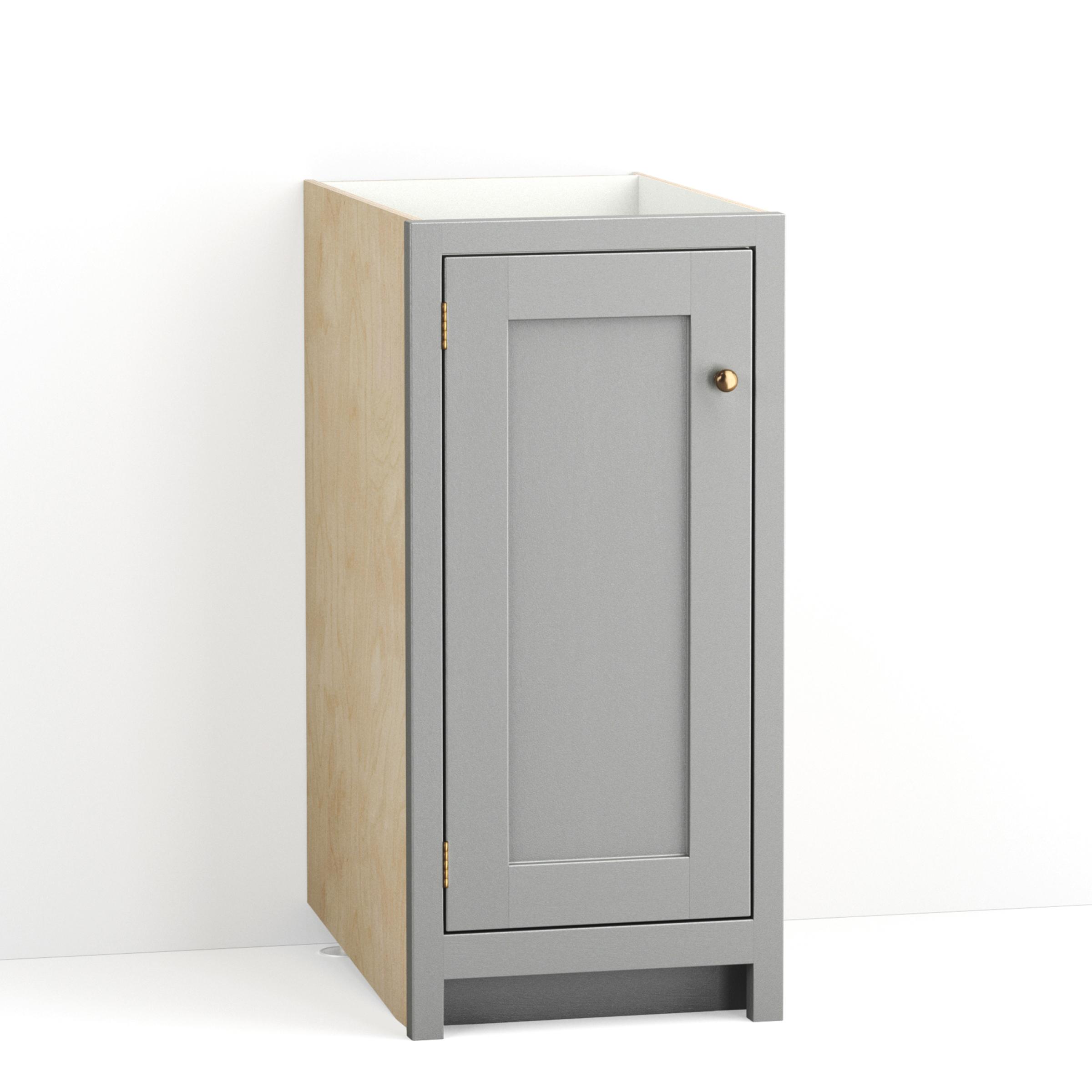 A render of a painted kitchen base cabinet with a single closed door from deVOL's Real Shaker range.