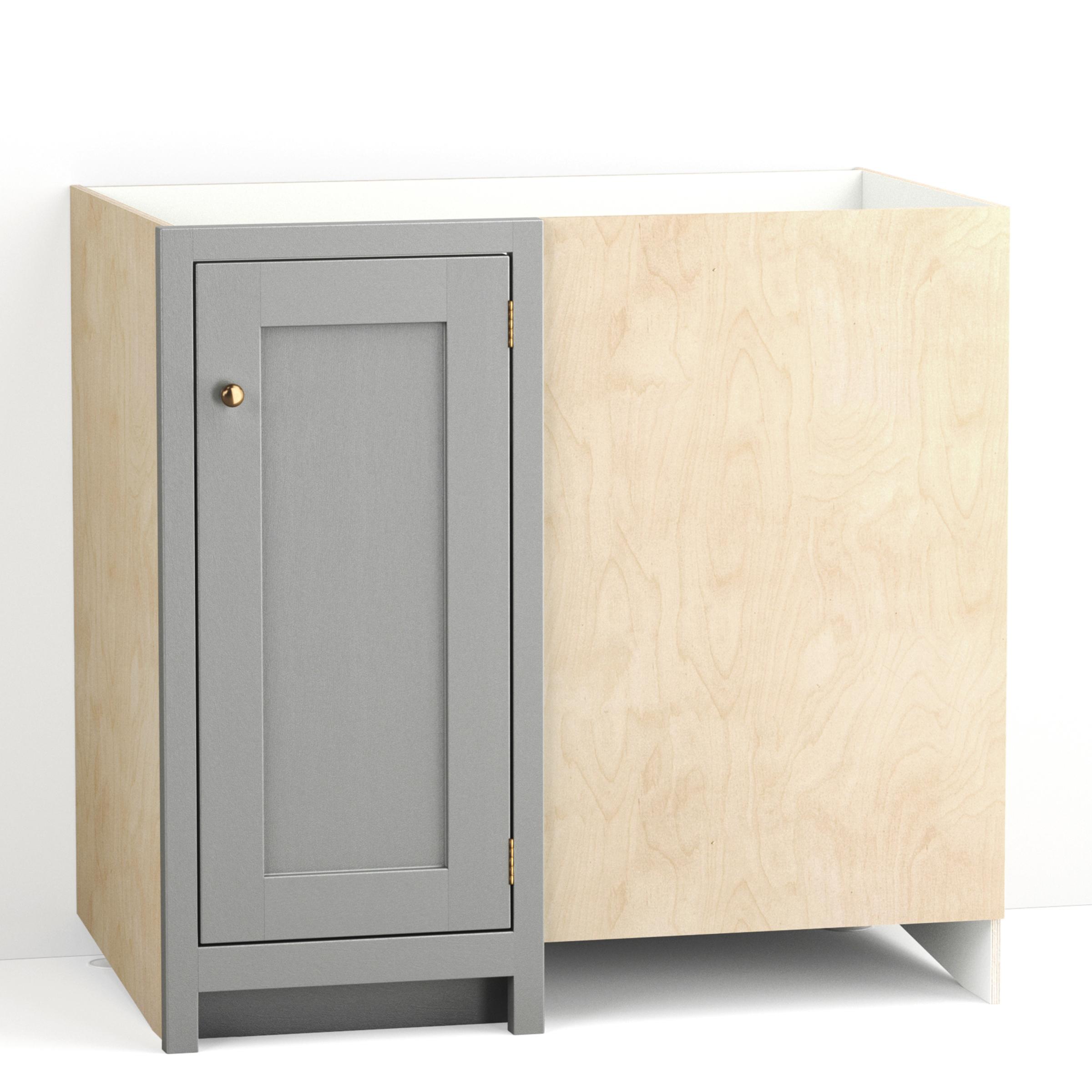 A render of a painted blind corner base cabinet with a single closed door from deVOL's Real Shaker range.