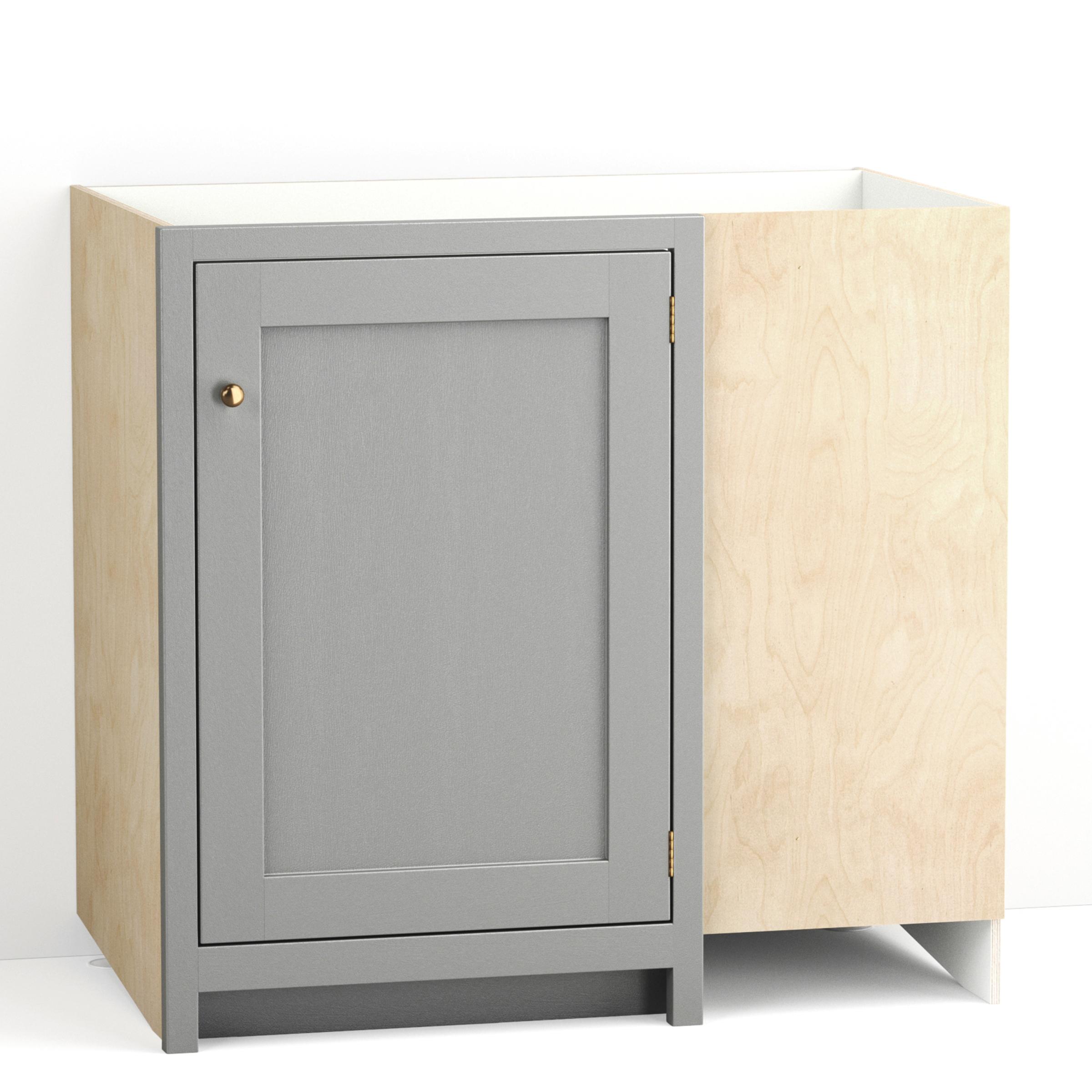 A render of a painted blind corner base cabinet with a single closed door from deVOL's Real Shaker range.