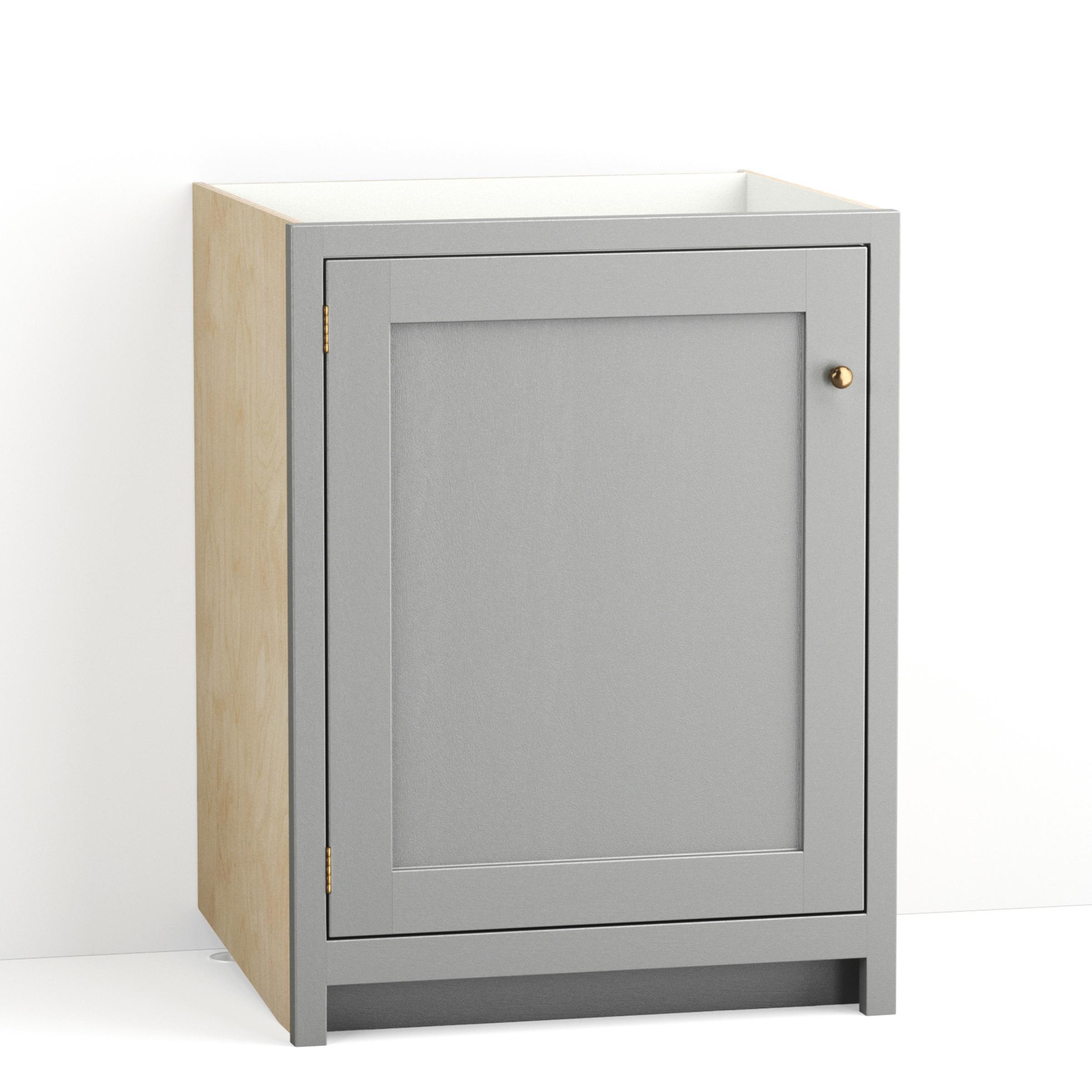 A render of a painted kitchen base cabinet with a single closed door from deVOL's Real Shaker range.