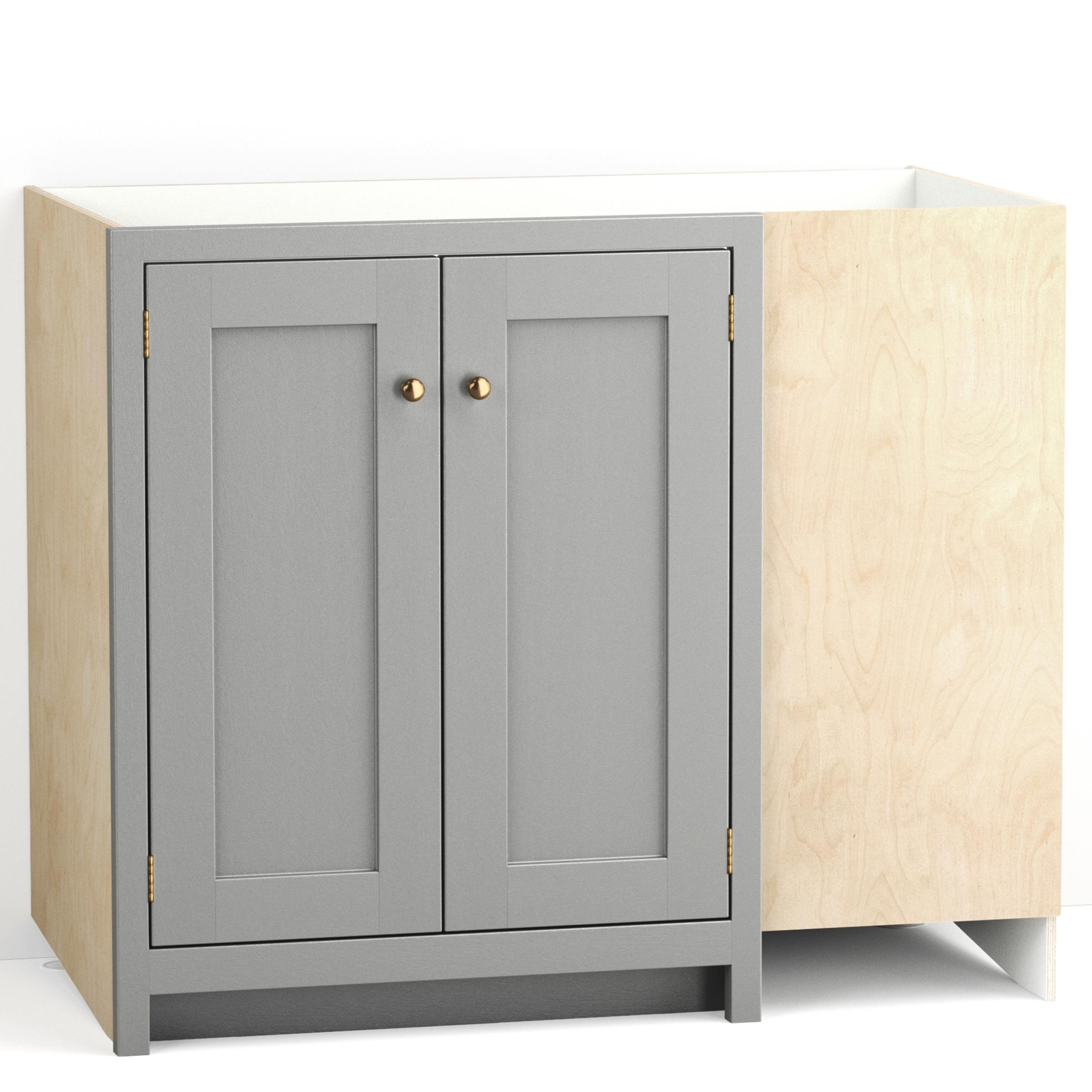 A render of a painted blind corner base cabinet with double doors from deVOL's Real Shaker range.