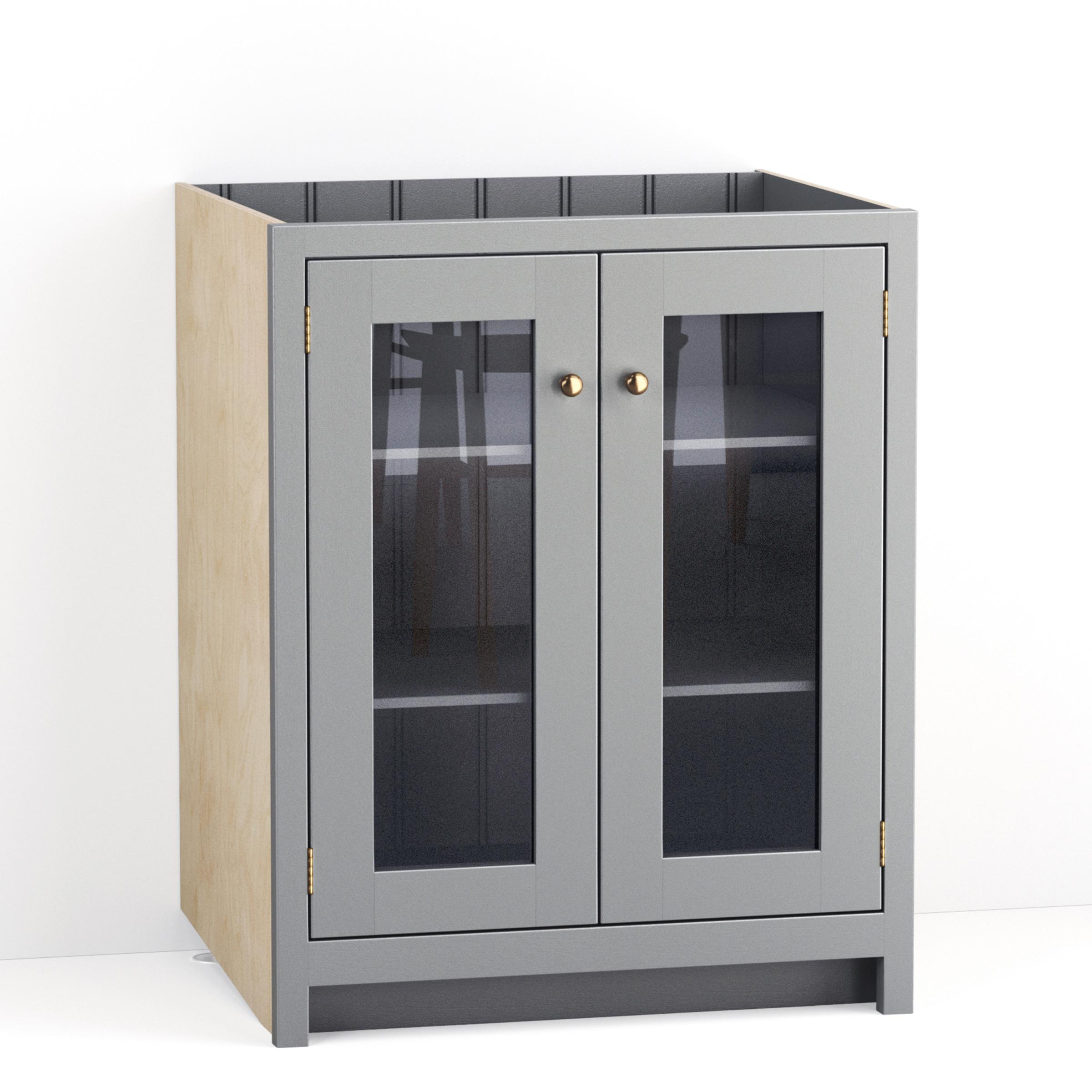 A render of a painted kitchen base cabinet with glazed doors from deVOL's Real Shaker range.