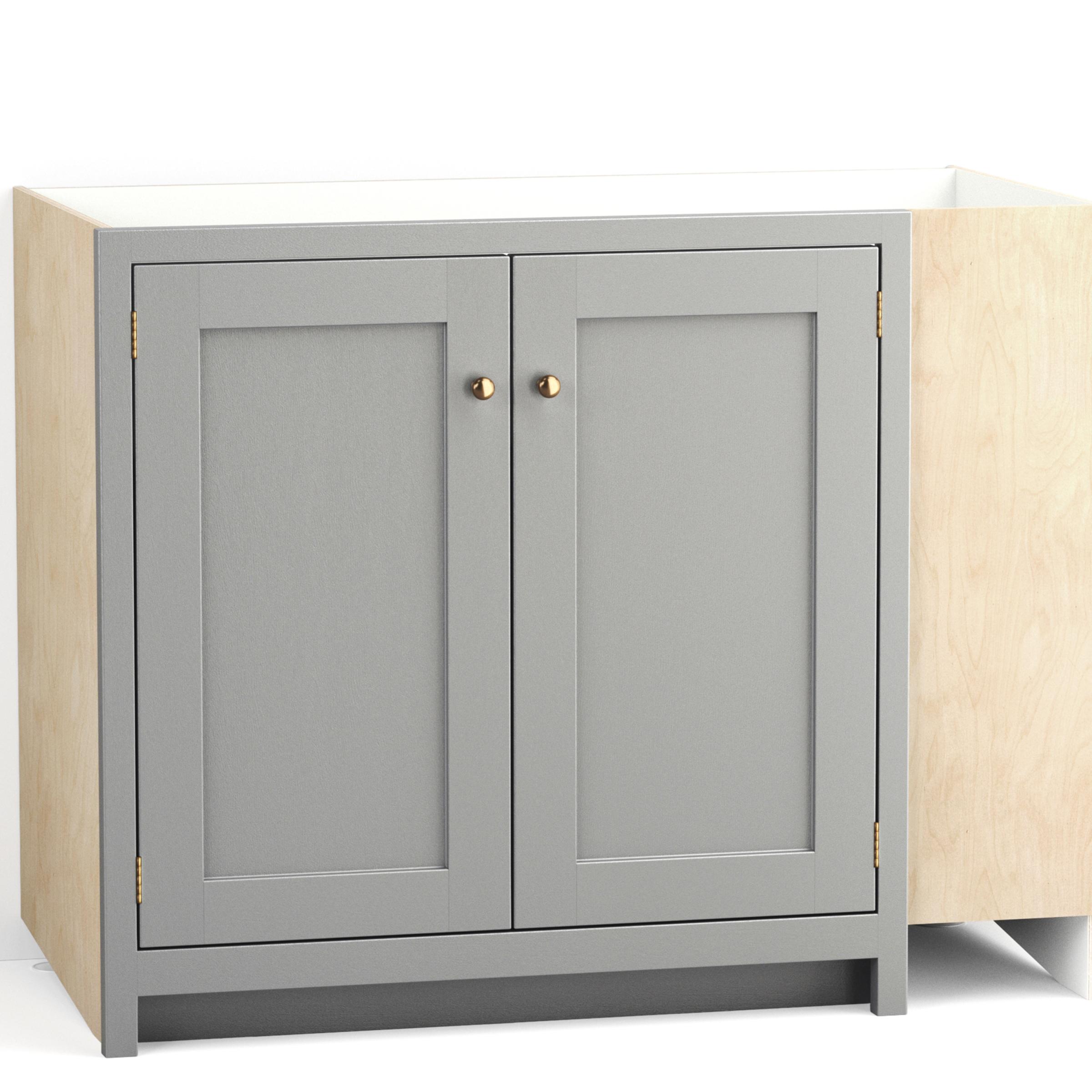A render of a painted blind corner base cabinet with double doors from deVOL's Real Shaker range.