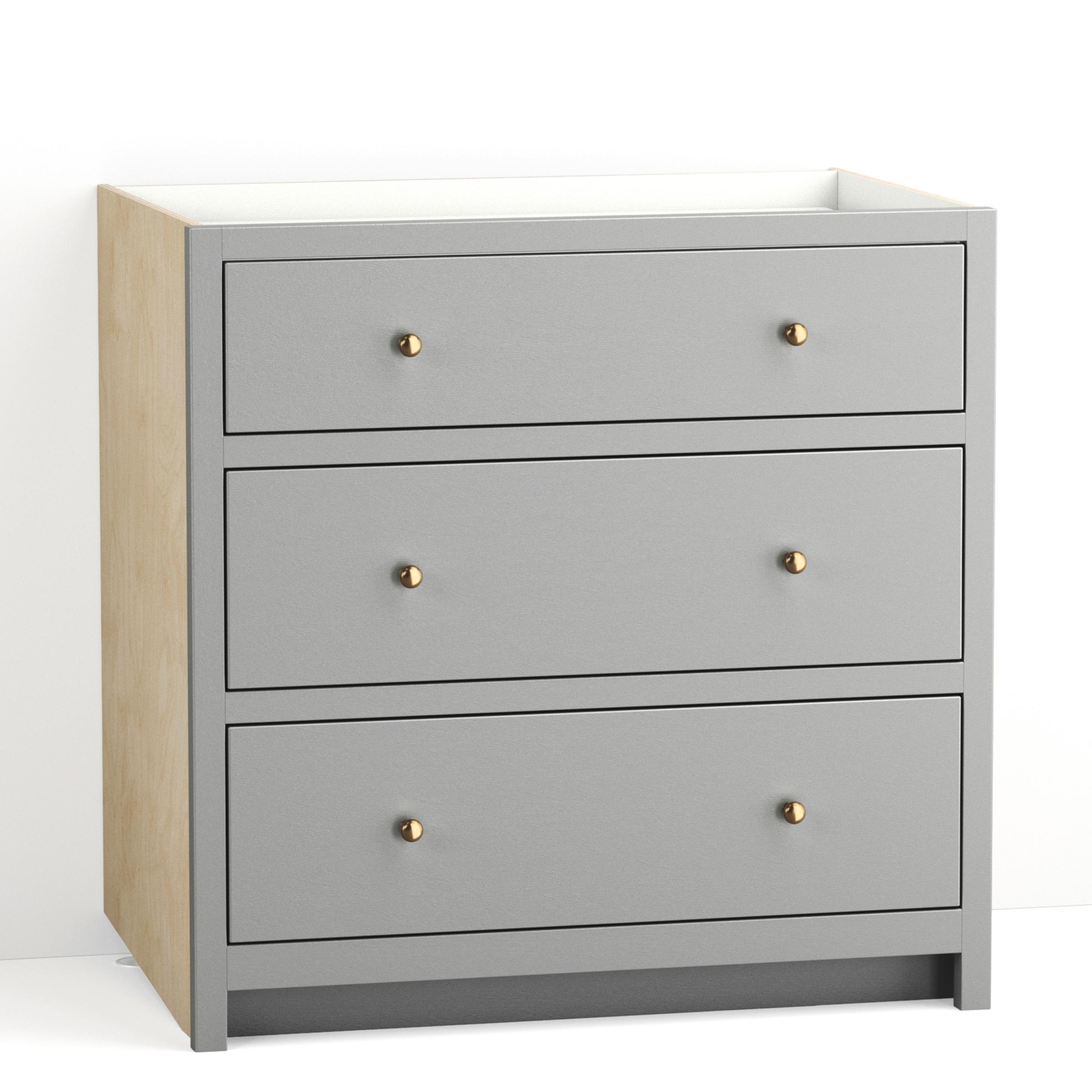 A render of a painted kitchen base cabinet with three drawers from deVOL's Real Shaker range.