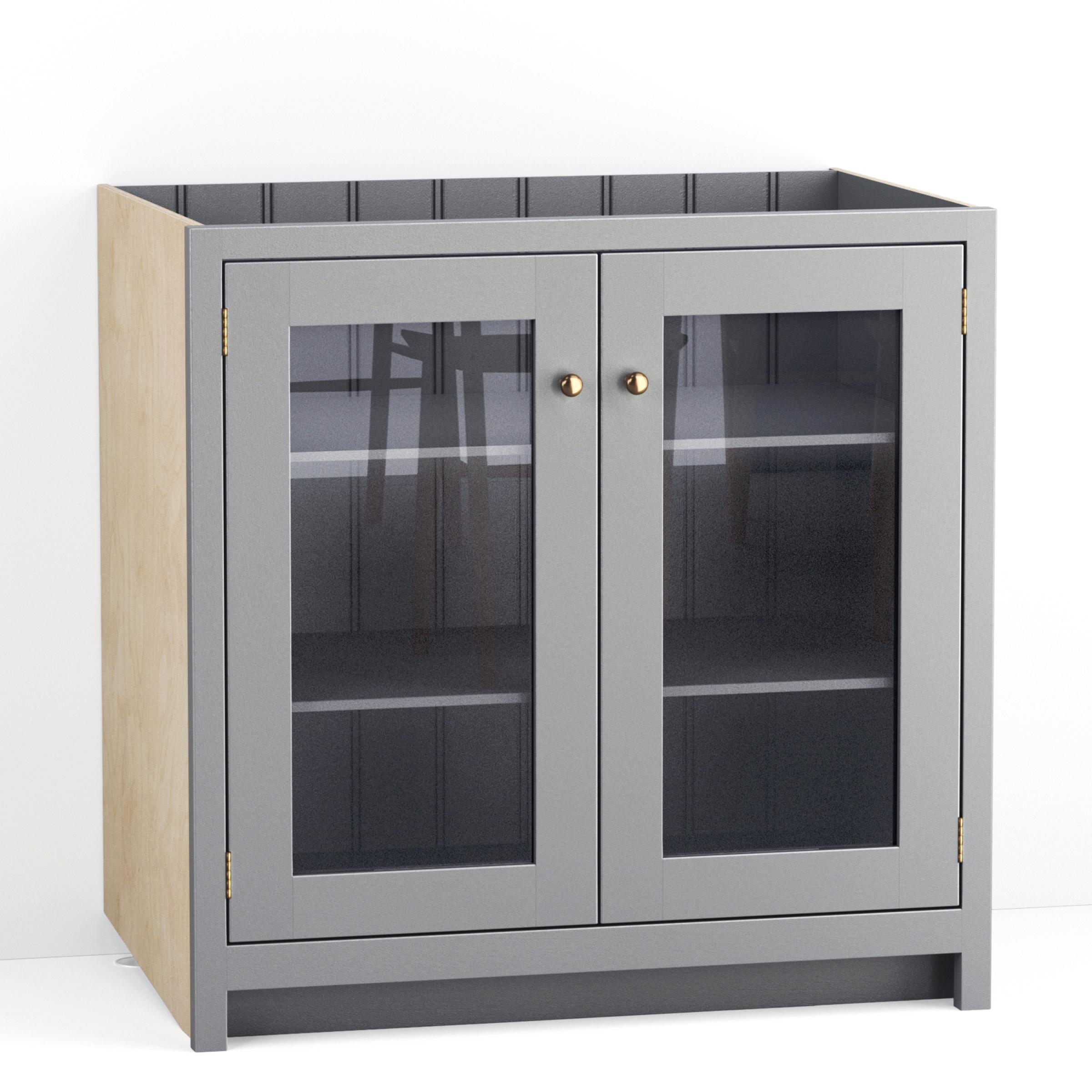 A render of a painted kitchen base cabinet with glazed doors from deVOL's Real Shaker range.