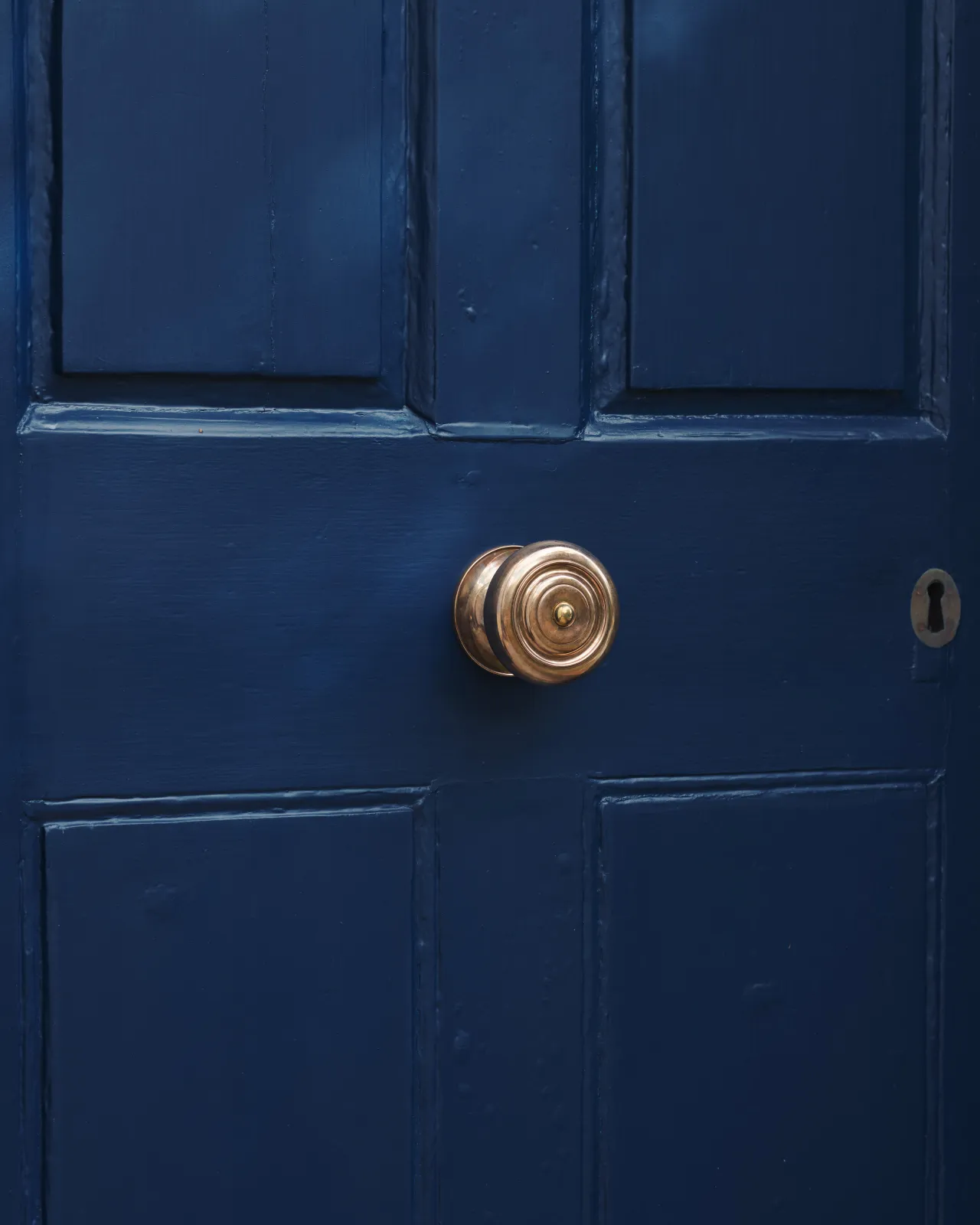 the grand romilly centrepull on a blue wooden door.