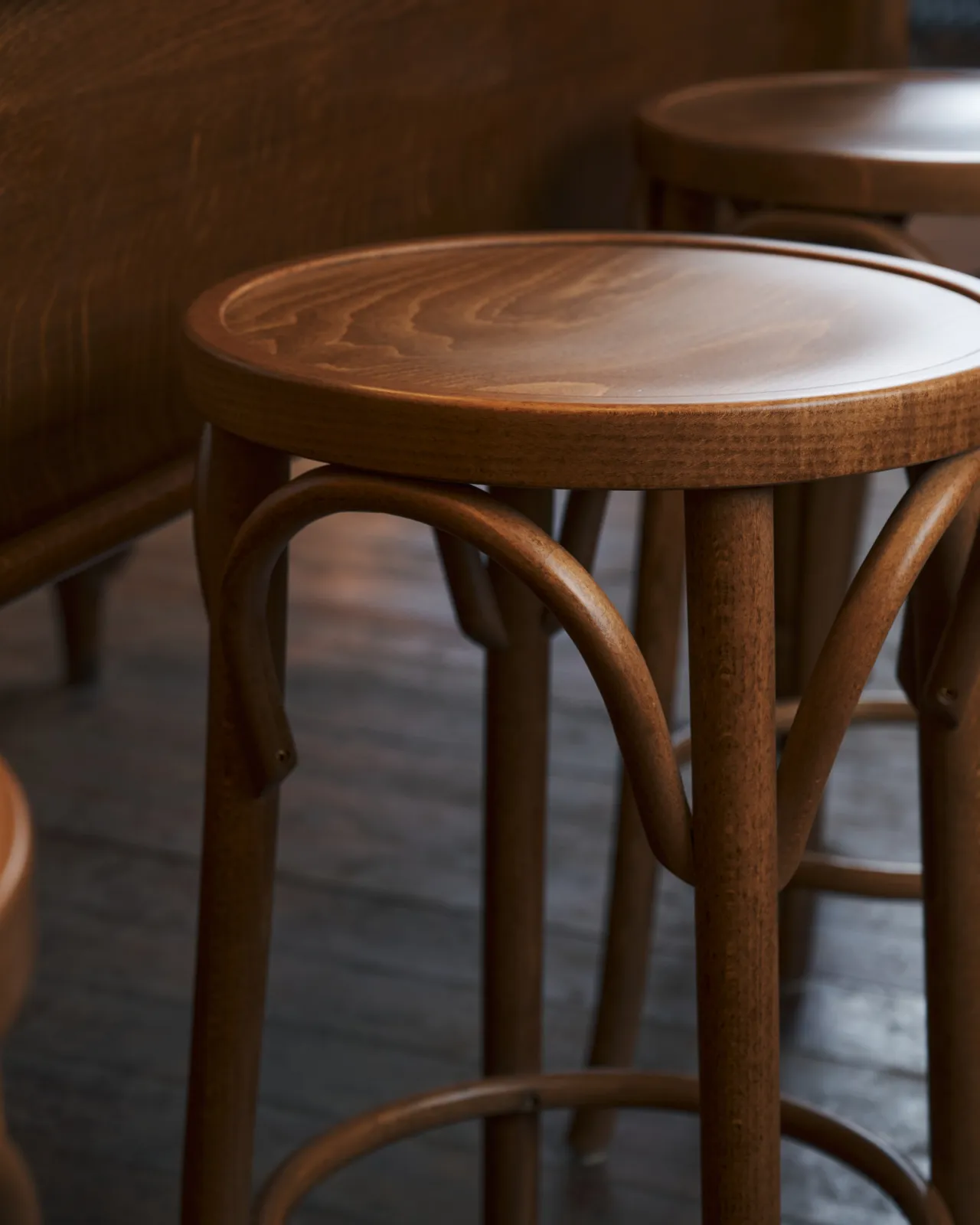 a close up of the classic bentwood cafe stool.