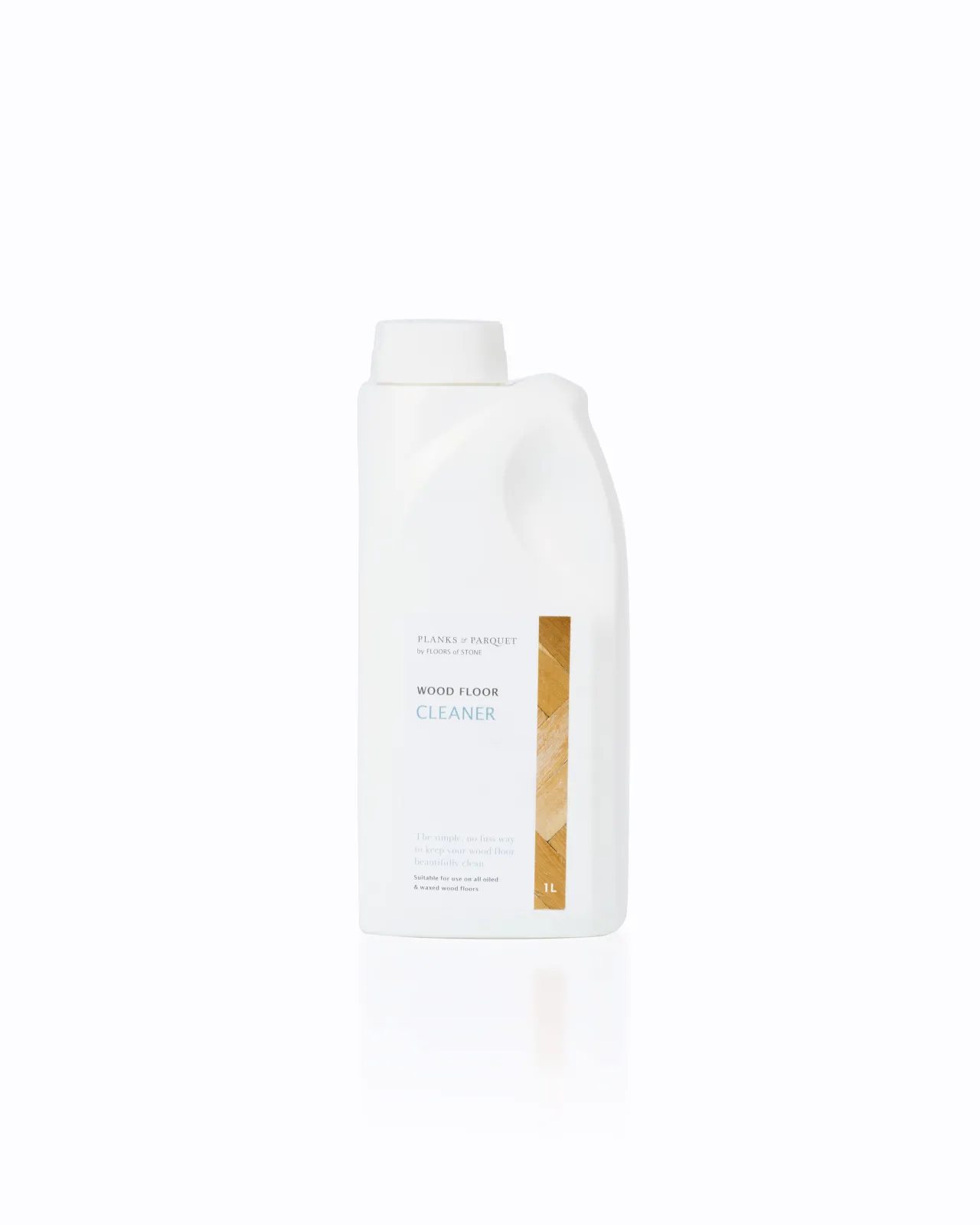 A cut-out image of a 1L bottle of Wood Floor Cleaner by Floors of Stone.