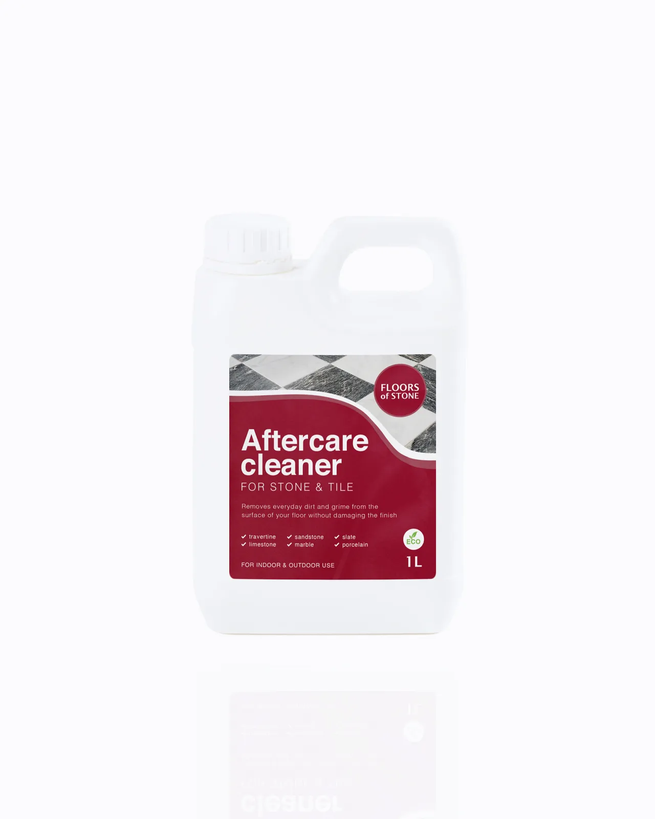 A cut-out image of a 1L bottle of Stone and Tile Aftercare Cleaner by Floors of Stone.